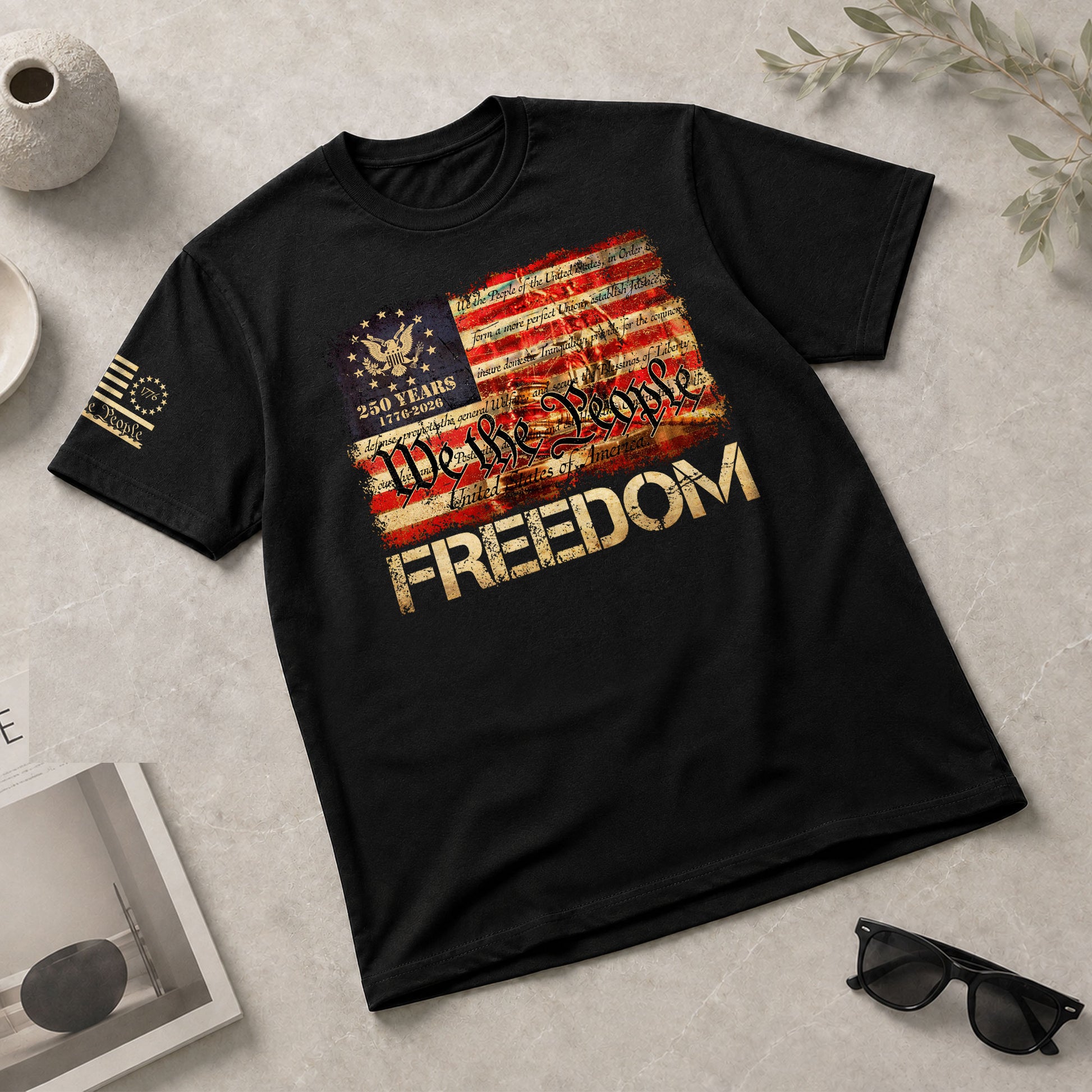 Patriotic T Shirts, Freedom We The People American Flag Constitution Patriotic Eagle - Freedom Shirts for Men - Rust Field Wear