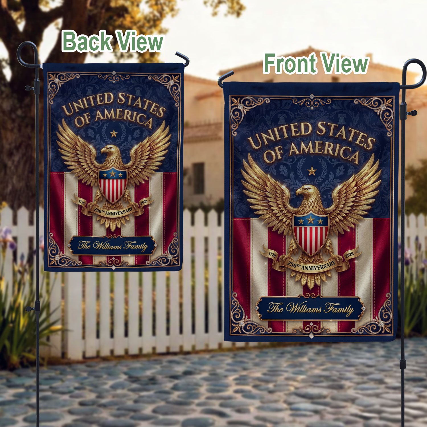 Custom Family Name United States of America 250th Anniversary Eagle Garden Flag Banner