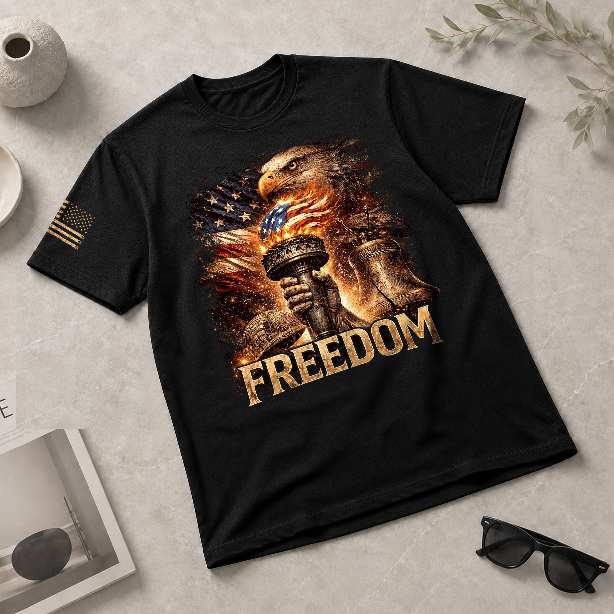 Freedom T Shirt, Freedom Eagle Liberty Torch American Flag Patriotic Vintage - Freedom Shirts for Men - Rust Field Wear