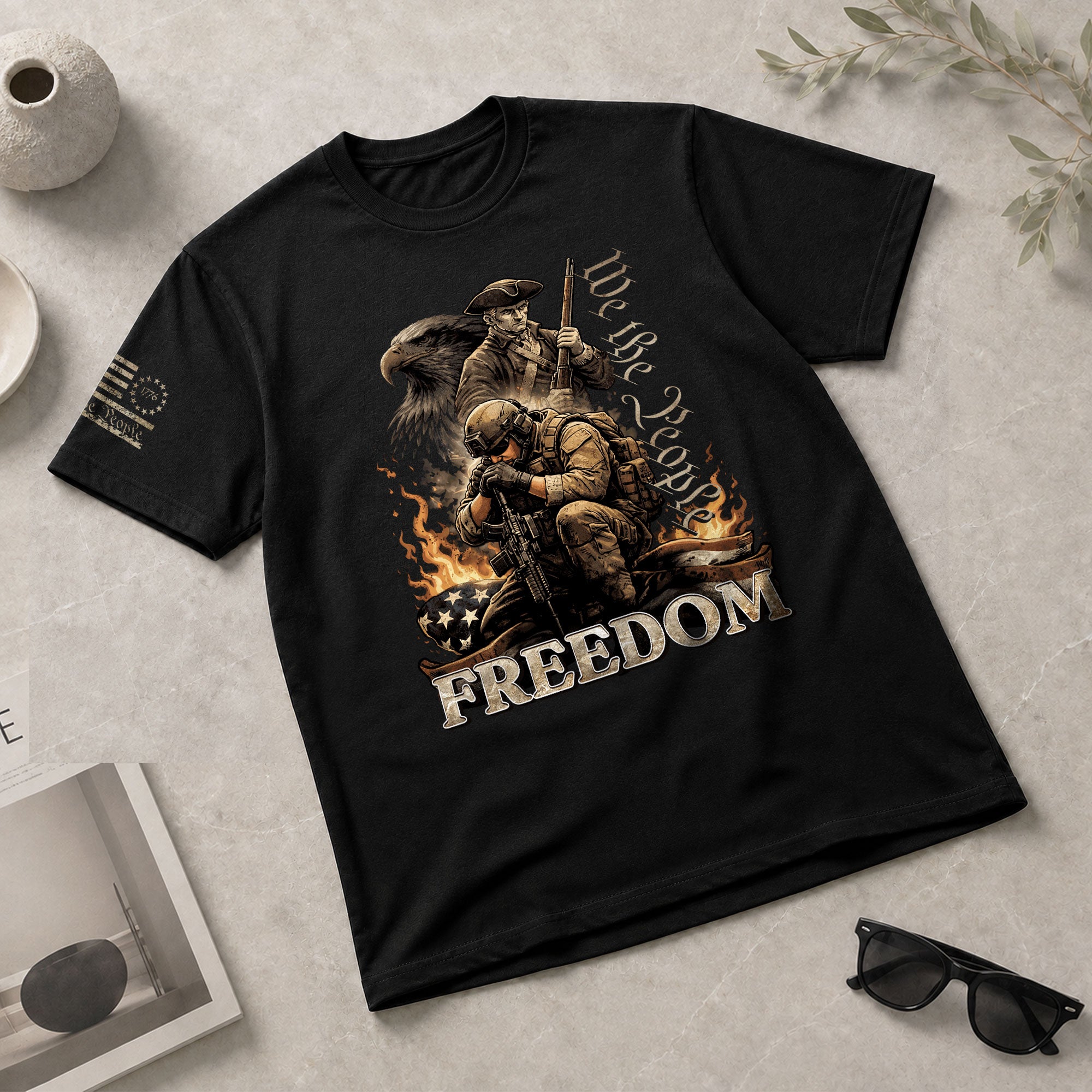 We The People Military Veteran Patriotic Eagle Flag - Freedom Shirts for Men, Patriotic T Shirts - Rust Field Wear