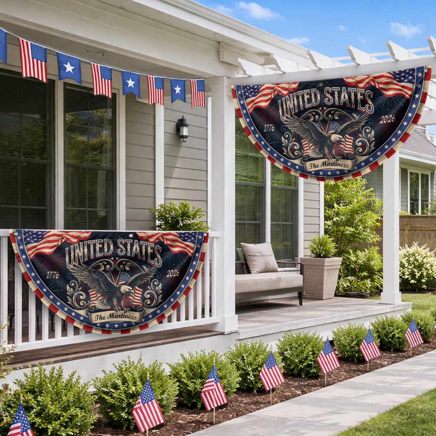 Custom Family Name United States 1776-2026 Patriot Eagle Bunting Fence Flag Banner