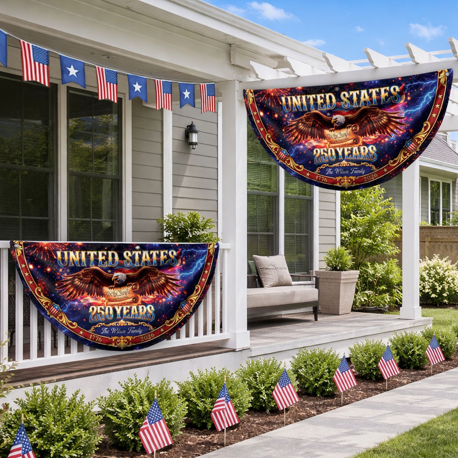 Custom Family Name 250 Years United States Patriot Eagle 1776-2026 Fence Flag Banner