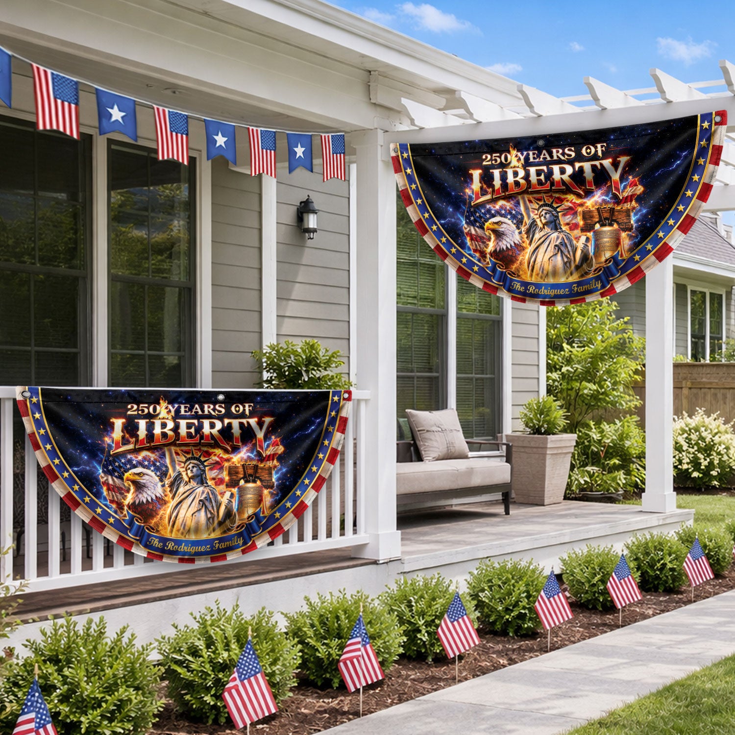 United States 250 Years Custom Family Name Fence Flag - 1776-2026 Patriot Liberty Decor