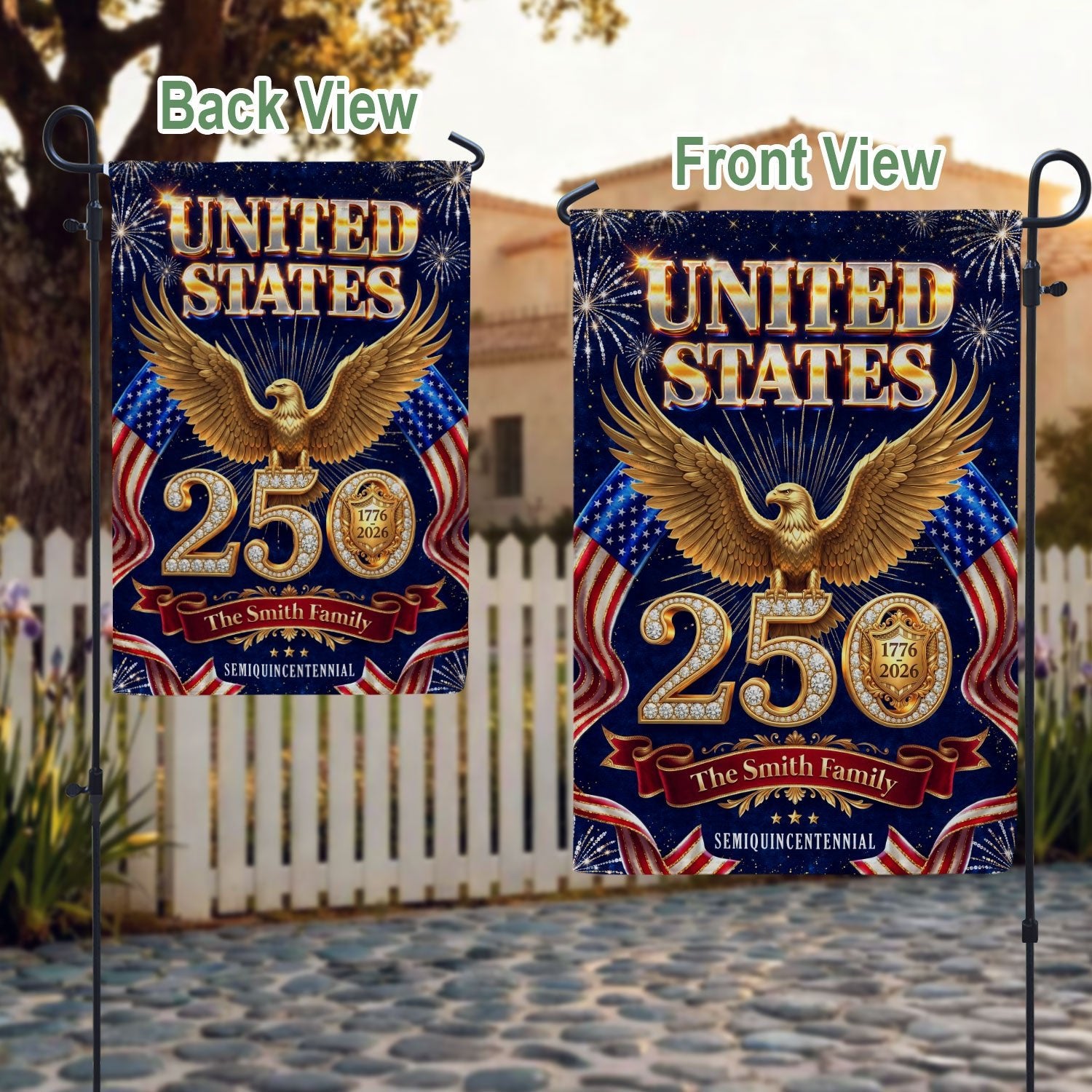 Custom Family Name United States 250 Years Patriot Eagle Garden Flag - 1776-2026 Decor - Rust Field Wear