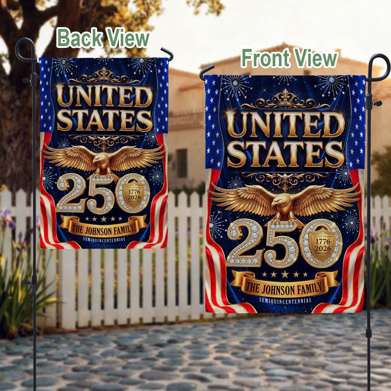 Custom Family Name 1776-2026 United States Patriot Eagle Garden Flag - Anniversary Decor - Rust Field Wear