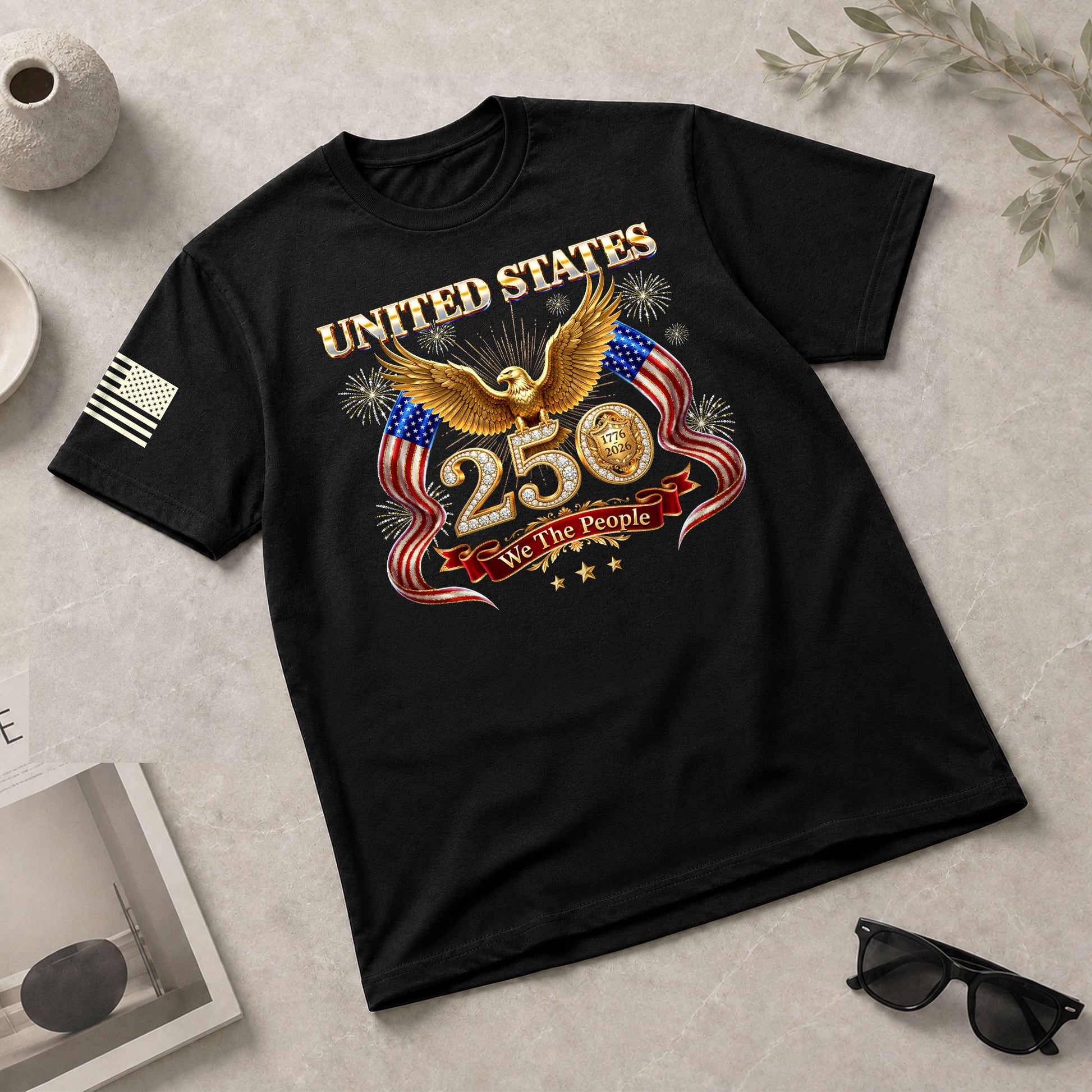 United States 250 Years 1776-2026 T-Shirt - Golden Eagle Patriotic Fireworks Luxury Tee - Rust Field Wear