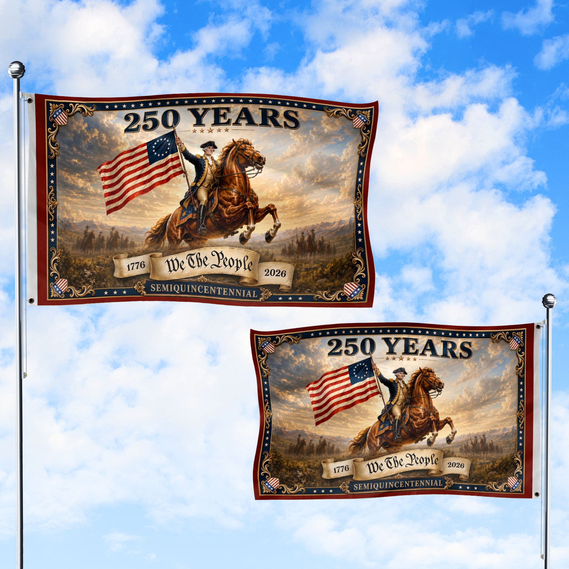 1776-2026 Anniversary Flag George Washington We The People 250 Years Patriotic Banner - Rust Field Wear
