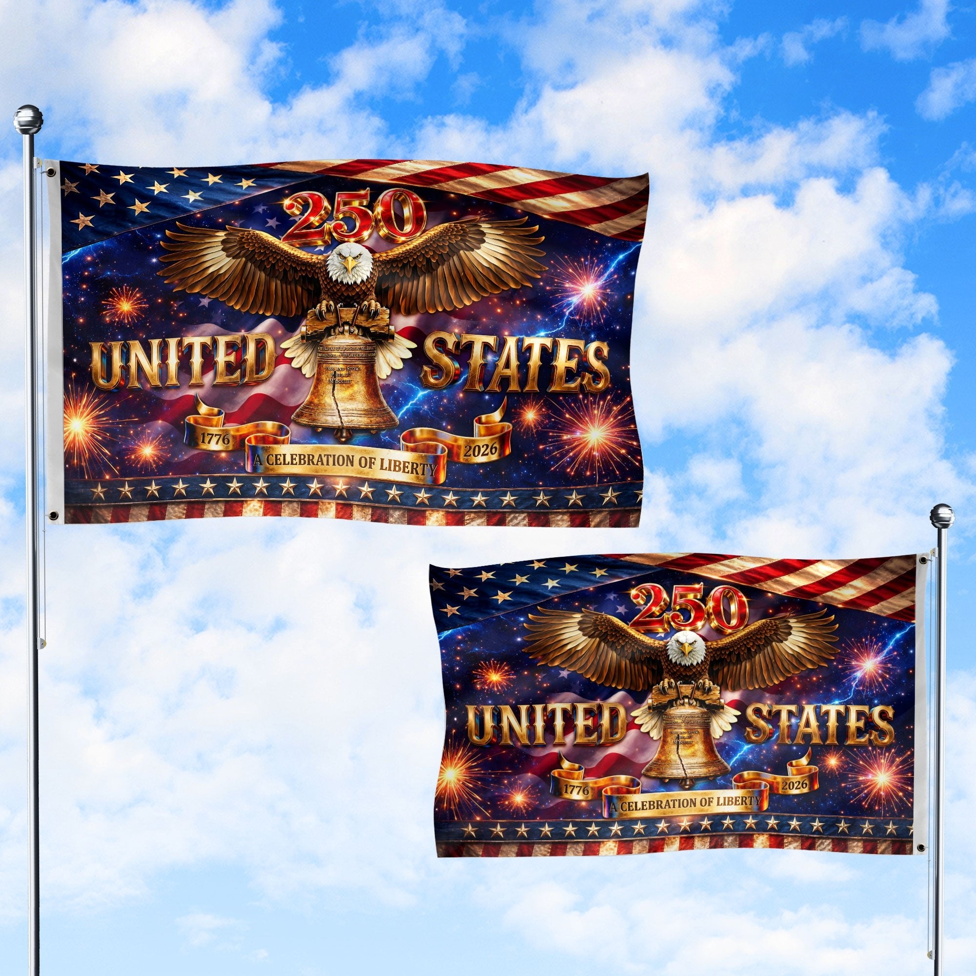 United States 250th Anniversary Flag 1776-2026 Celebration of Liberty Eagle Banner - Rust Field Wear