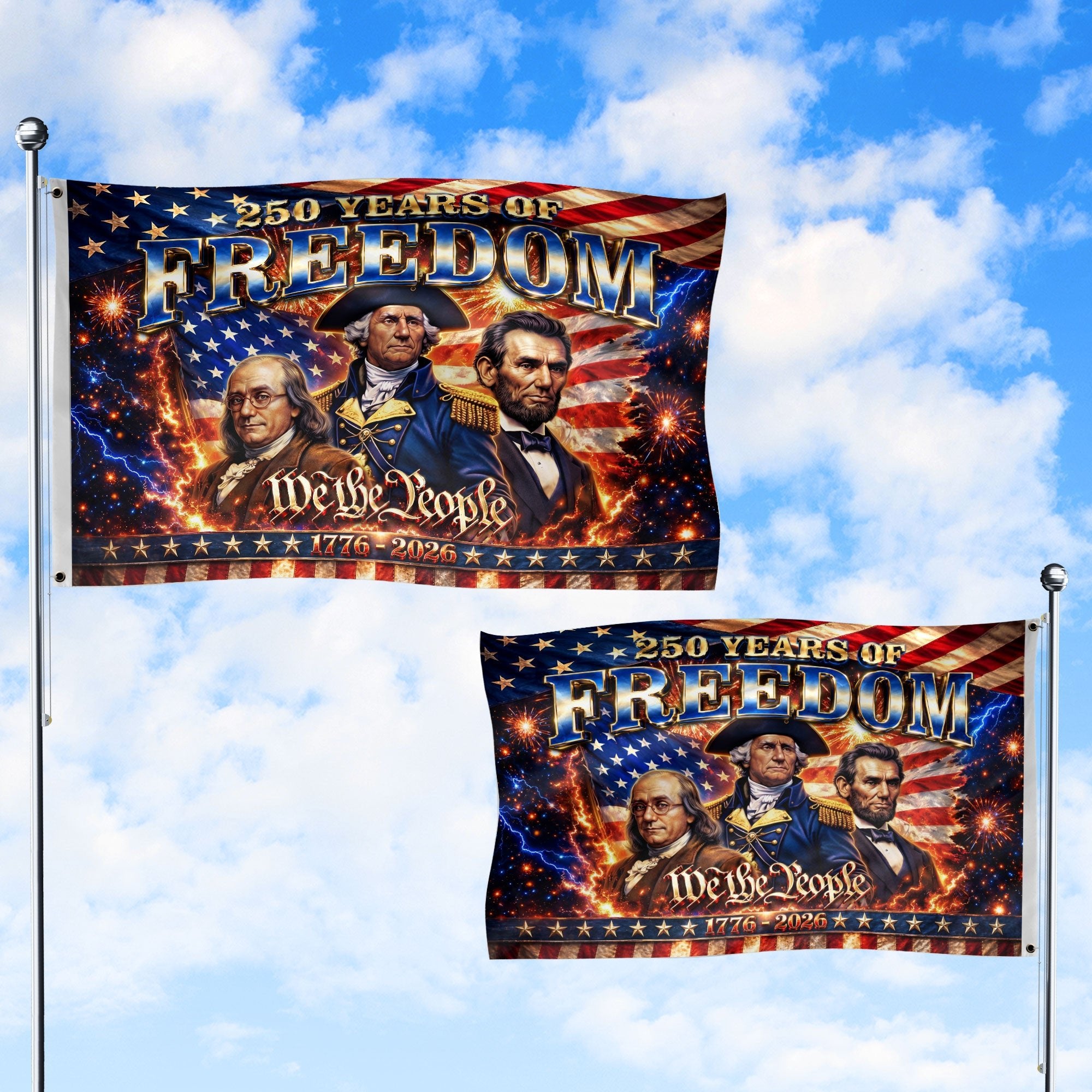 250 Years of Freedom Flag 1776-2026 Patriotic US Founding Fathers We The People Banner - Rust Field Wear