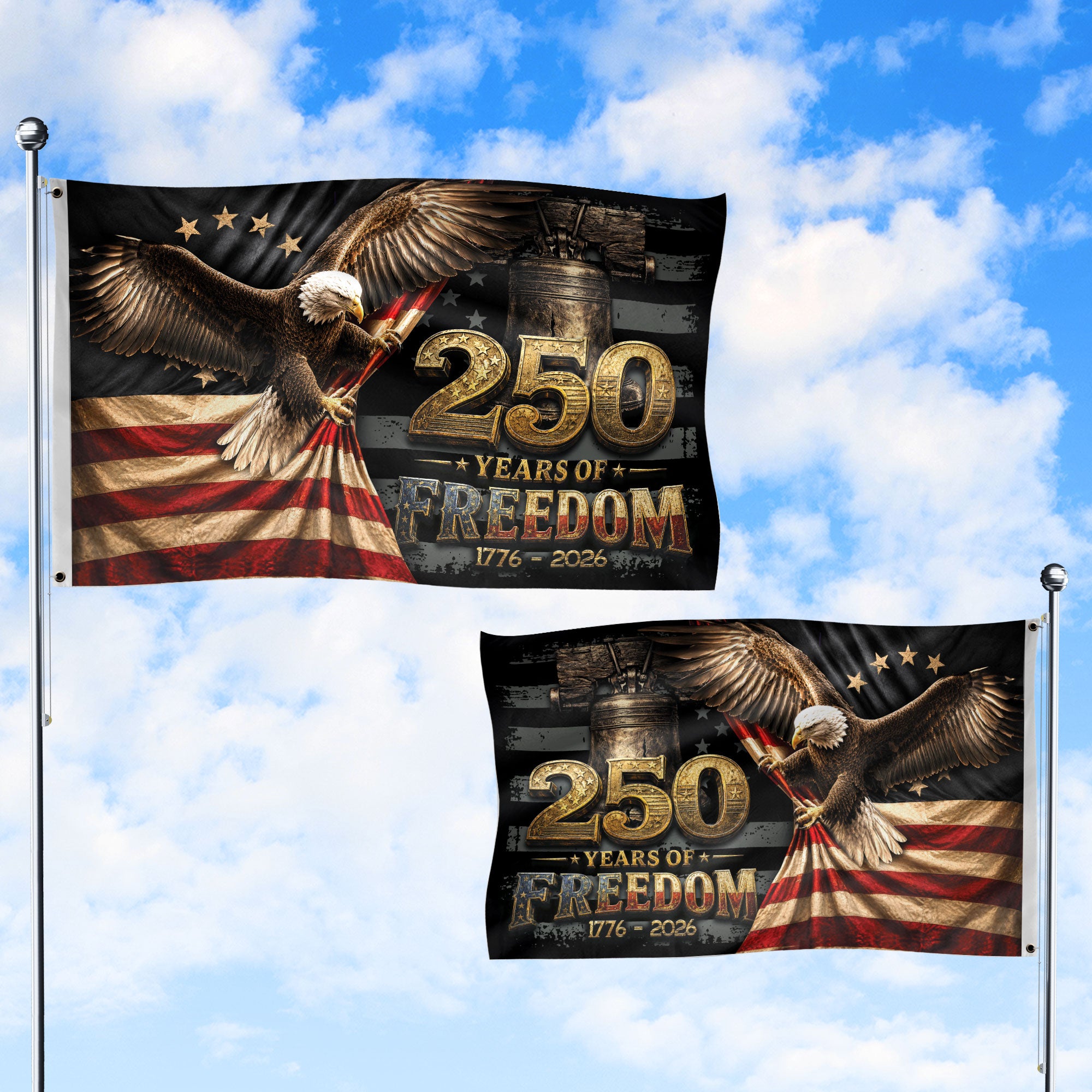 250 Years of Freedom Flag 1776-2026 Patriotic Bald Eagle Liberty Bell US Banner - Rust Field Wear