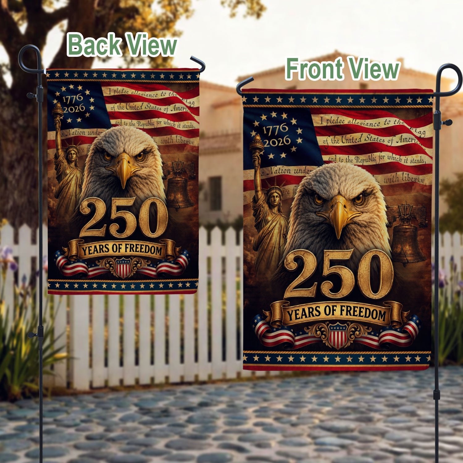 250th Anniversary Garden Flag - United States 1776-2026 Pledge of Allegiance Yard Decor - Rust Field Wear