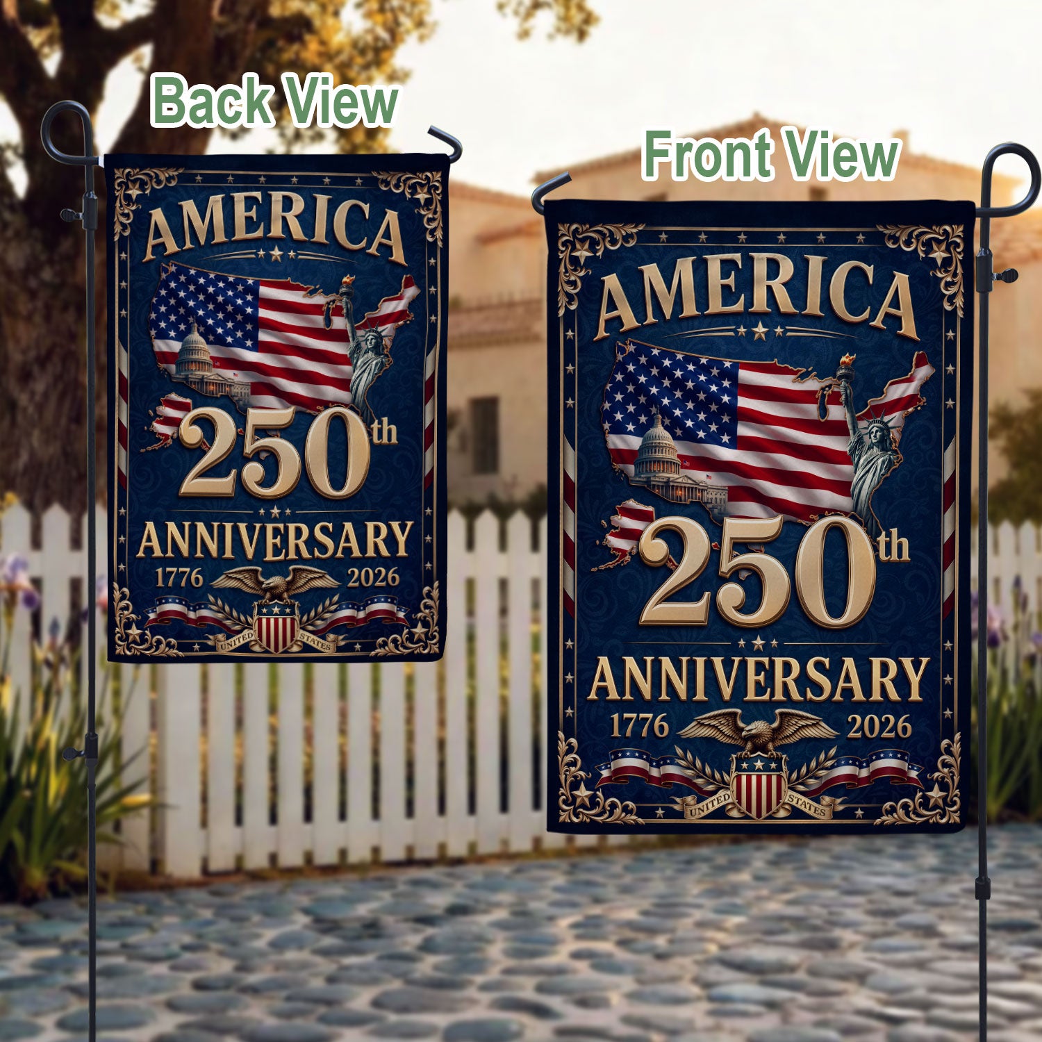 USA 250th Anniversary Garden Flag - 1776-2026 Patriotic Map & Eagle Yard Decor