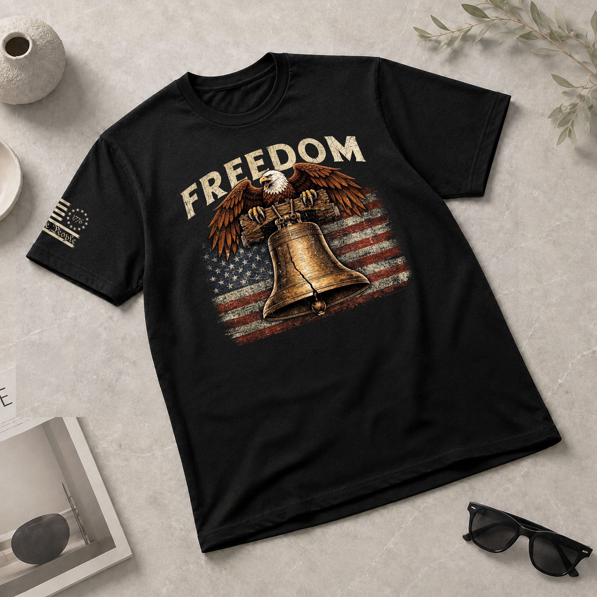 Freedom T Shirt, Freedom Liberty Bell Patriotic Eagle and US Flag and American Pride - Freedom Shirts for Men - Rust Field Wear
