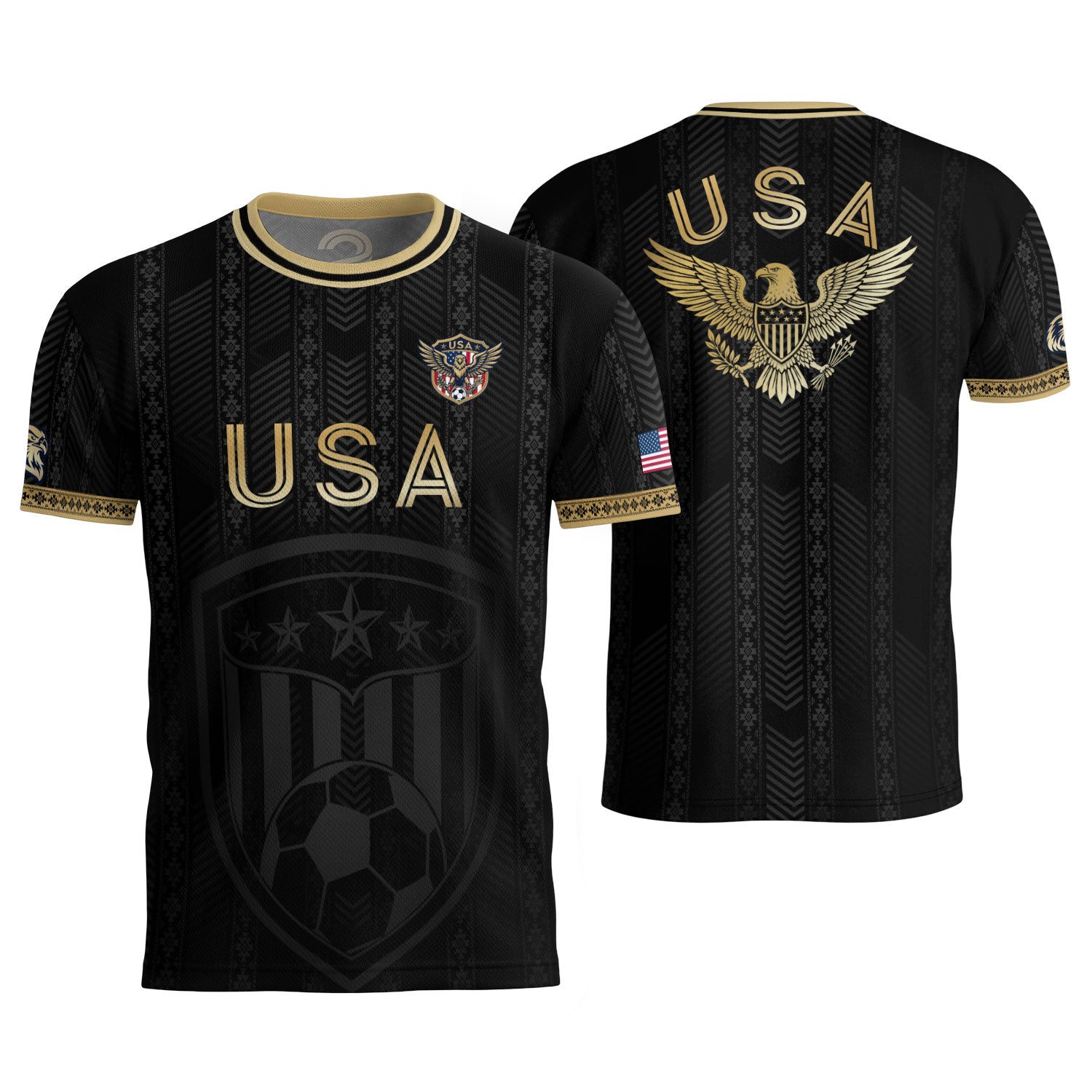 USA Soccer Jersey Patriotic American Eagle Black Gold Shield Football Shirt Men Women Gear