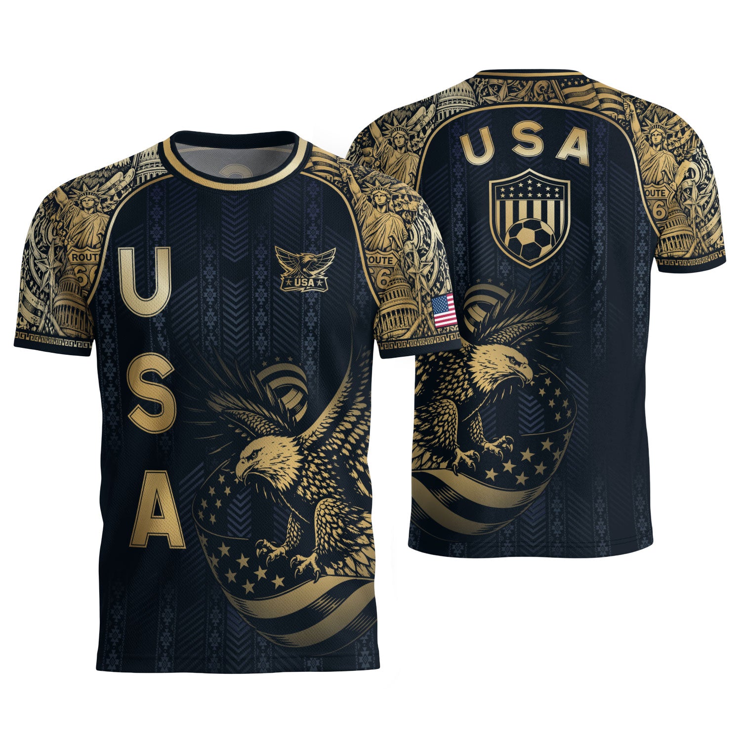Navy USA Soccer Jersey Patriotic Eagle Statue of Liberty Football Shirt Men Women