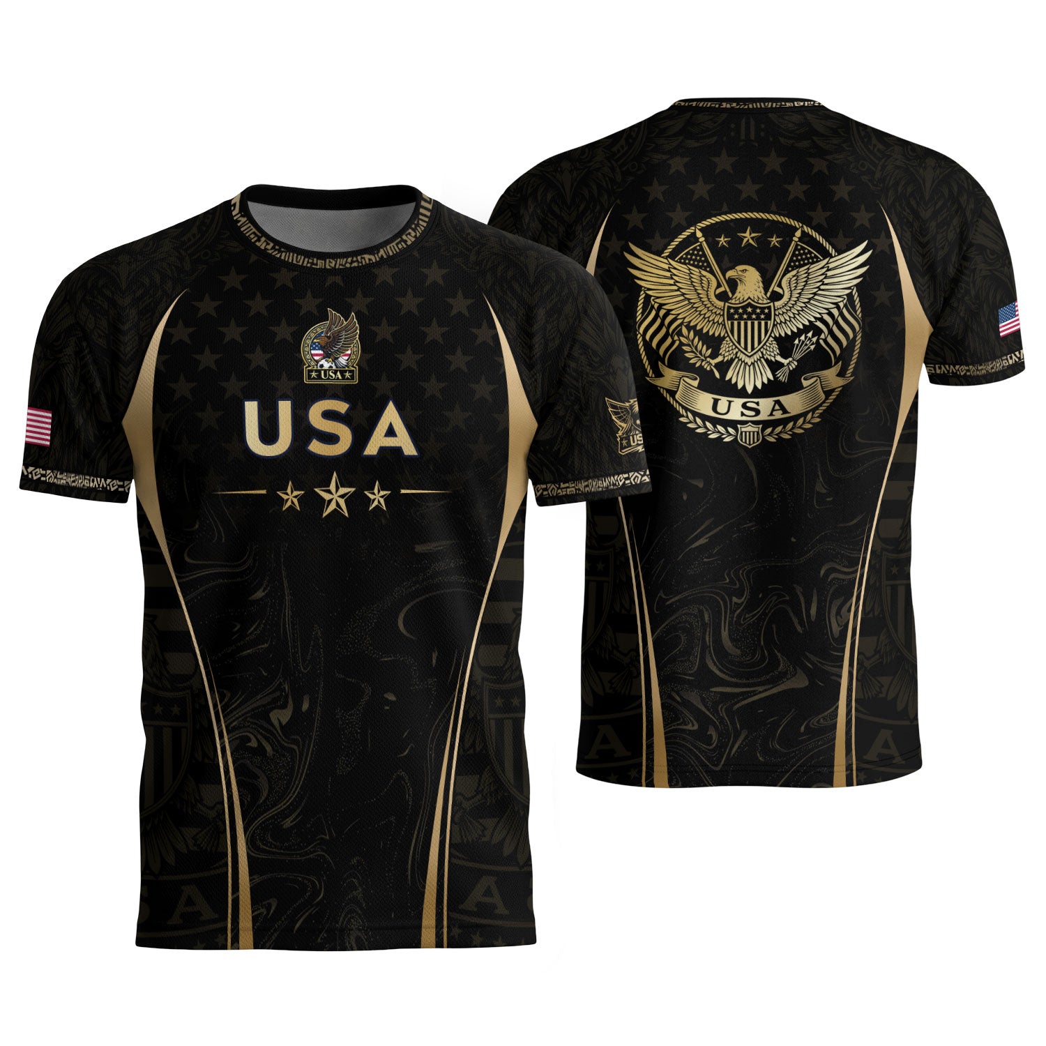 USA Soccer Jersey Patriotic Eagle Black Gold Marble Football Shirt Men Women Sportswear