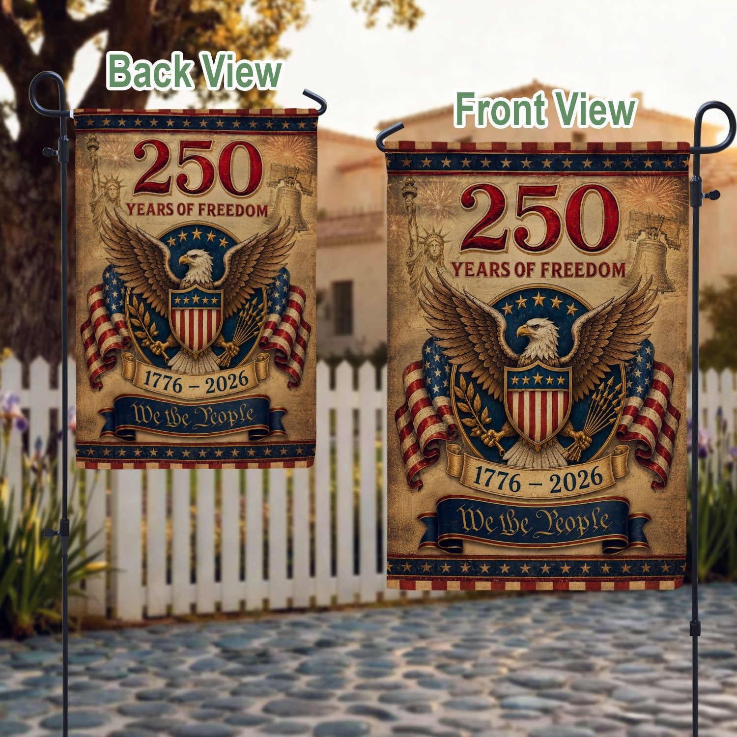 250 Years of Freedom House Flag Patriotic Bald Eagle We The People Decor - Rust Field Wear