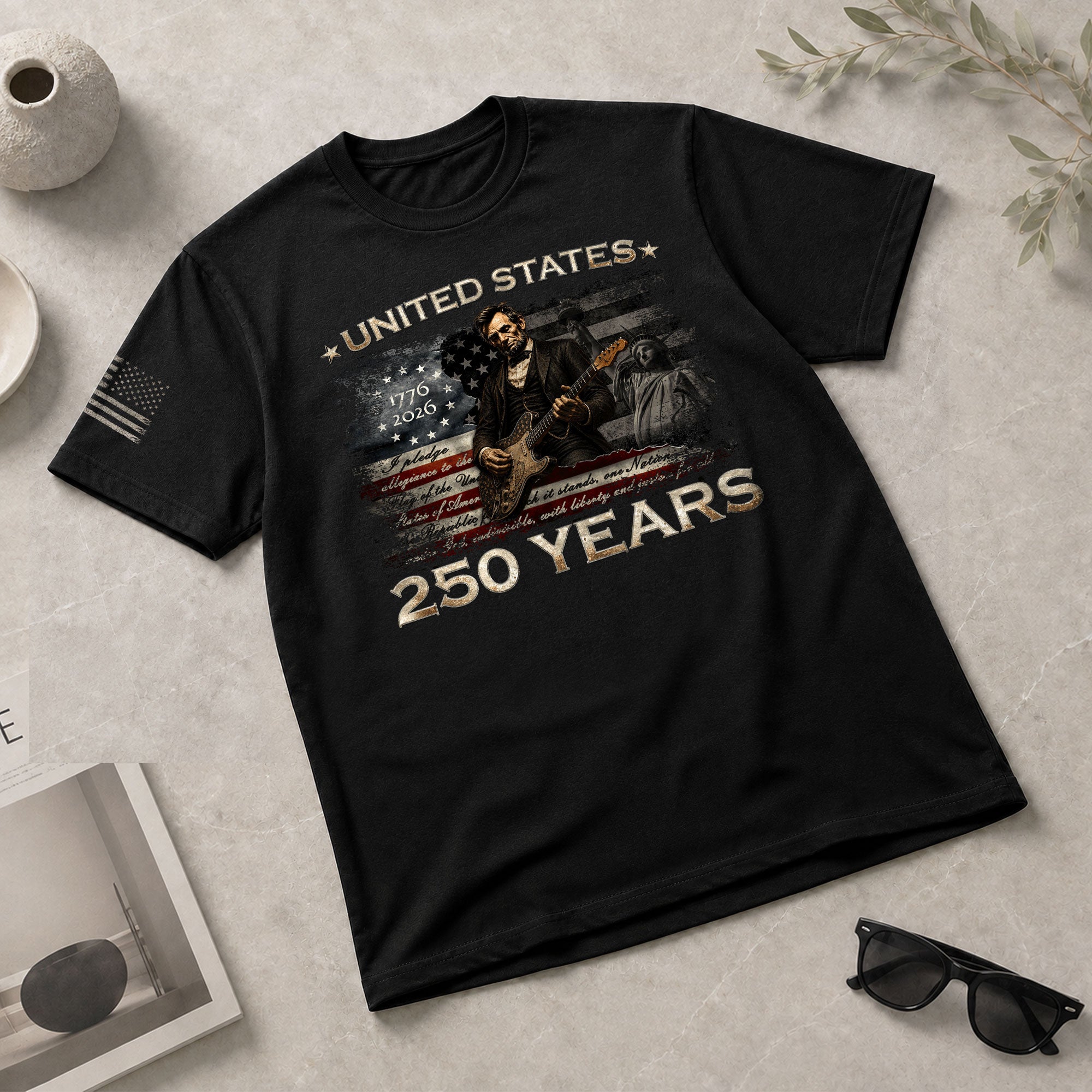1776 2026 Shirt Vintage Abraham Lincoln Playing Guitar US Flag Patriotic 250 Years Tee - Rust Field Wear