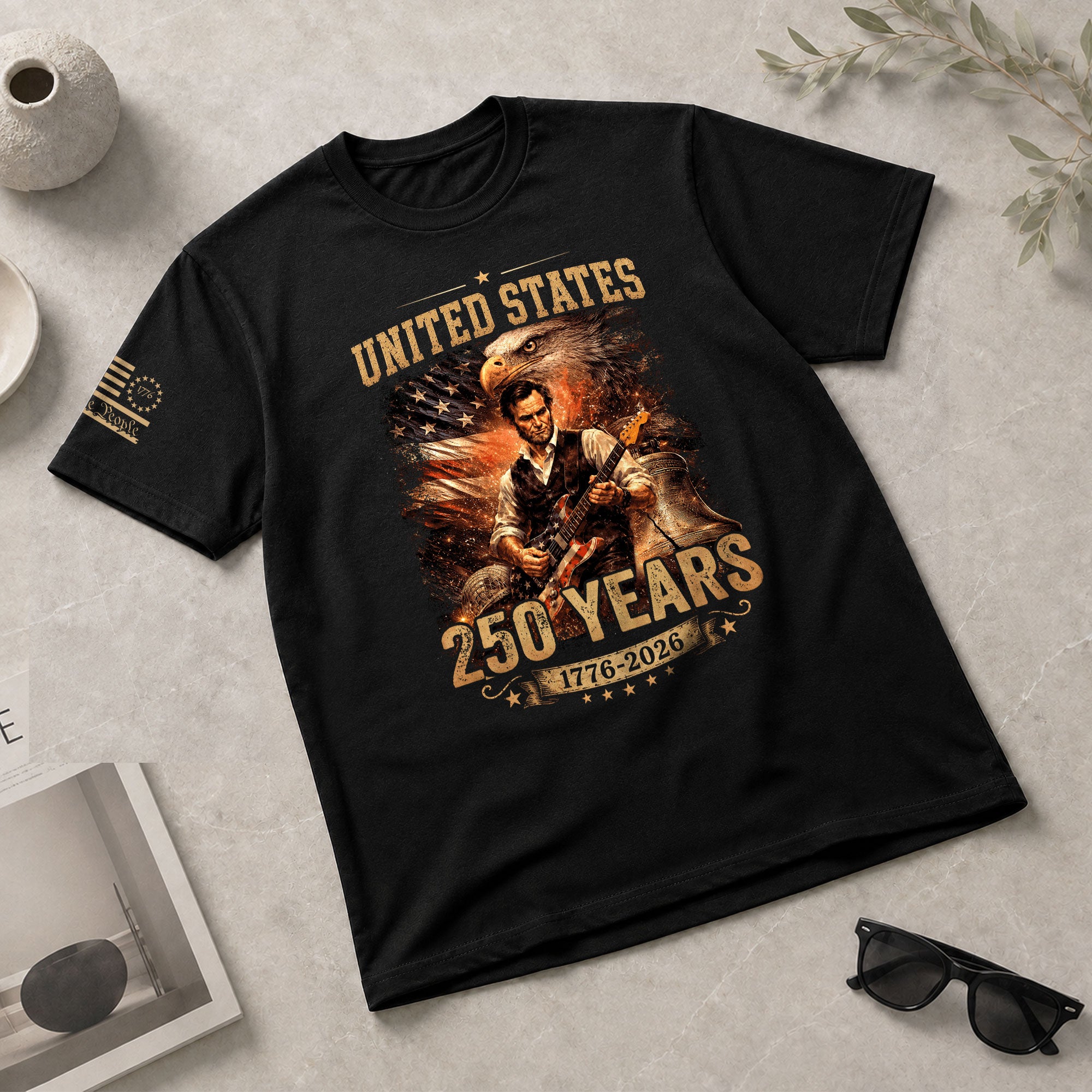 Bald Eagle Liberty Bell Lincoln Guitar Shirt Vintage 1776 2026 Patriotic US Flag Tee - Rust Field Wear