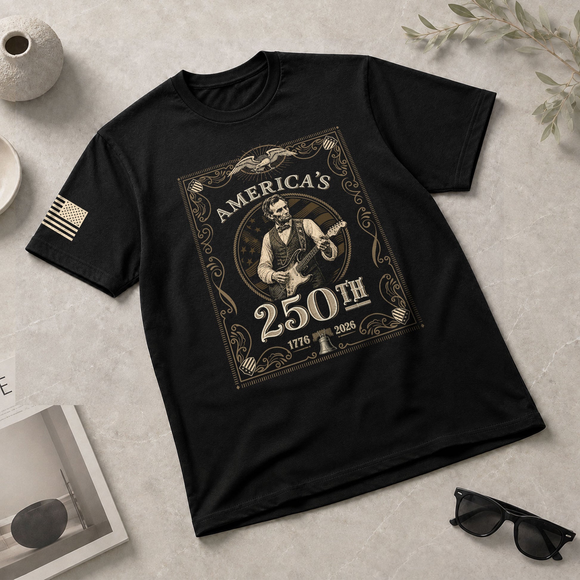 America’s 250th Anniversary Lincoln Playing Guitar Shirt 1776–2026 Vintage USA Independence - Rust Field Wear