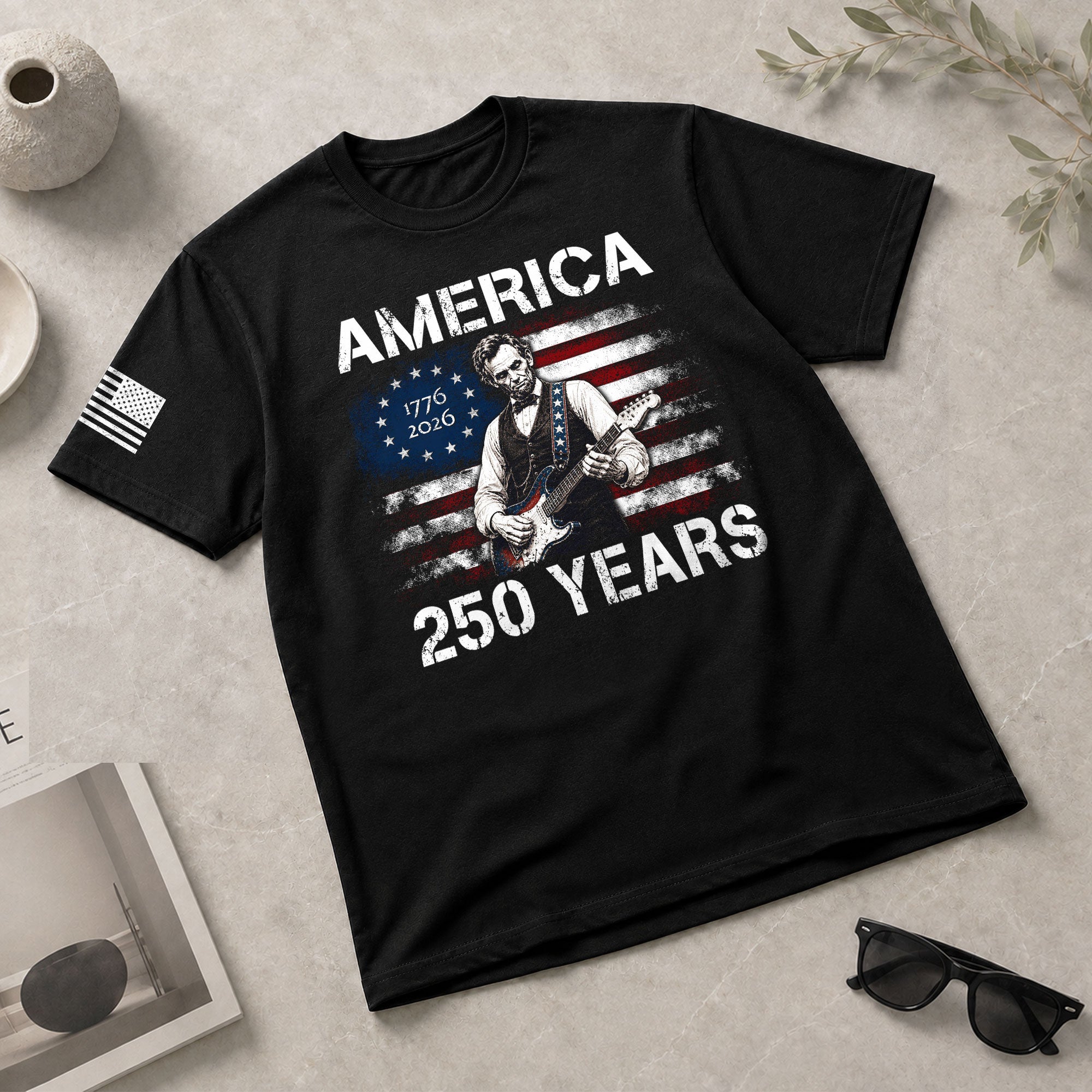 Vintage 1776 2026 Shirt Abraham Lincoln Playing Guitar US Flag Patriotic - Rust Field Wear