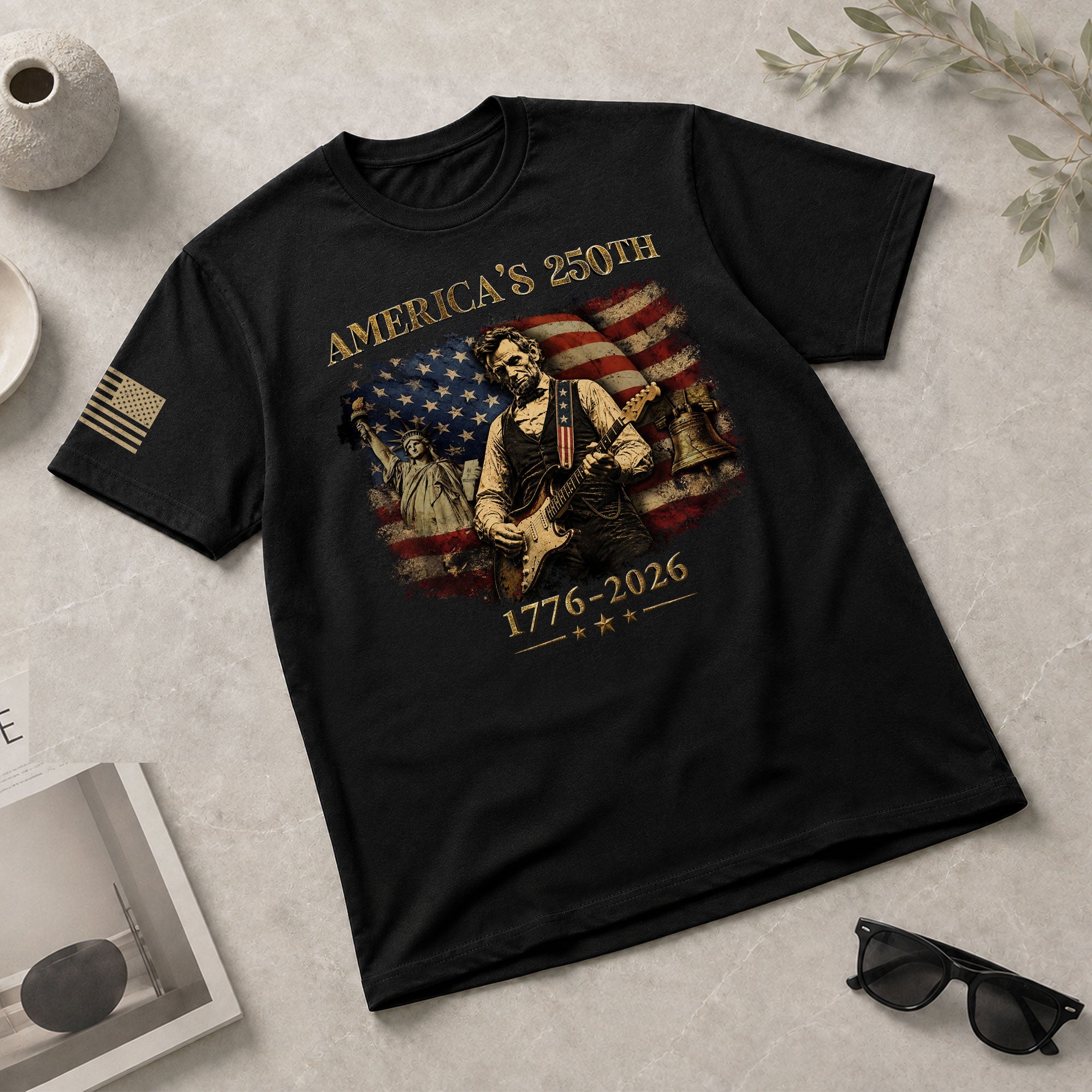 Liberty Bell Statue of Liberty Lincoln Guitar Shirt US Flag Patriotic 1776 2026 Tee - Rust Field Wear