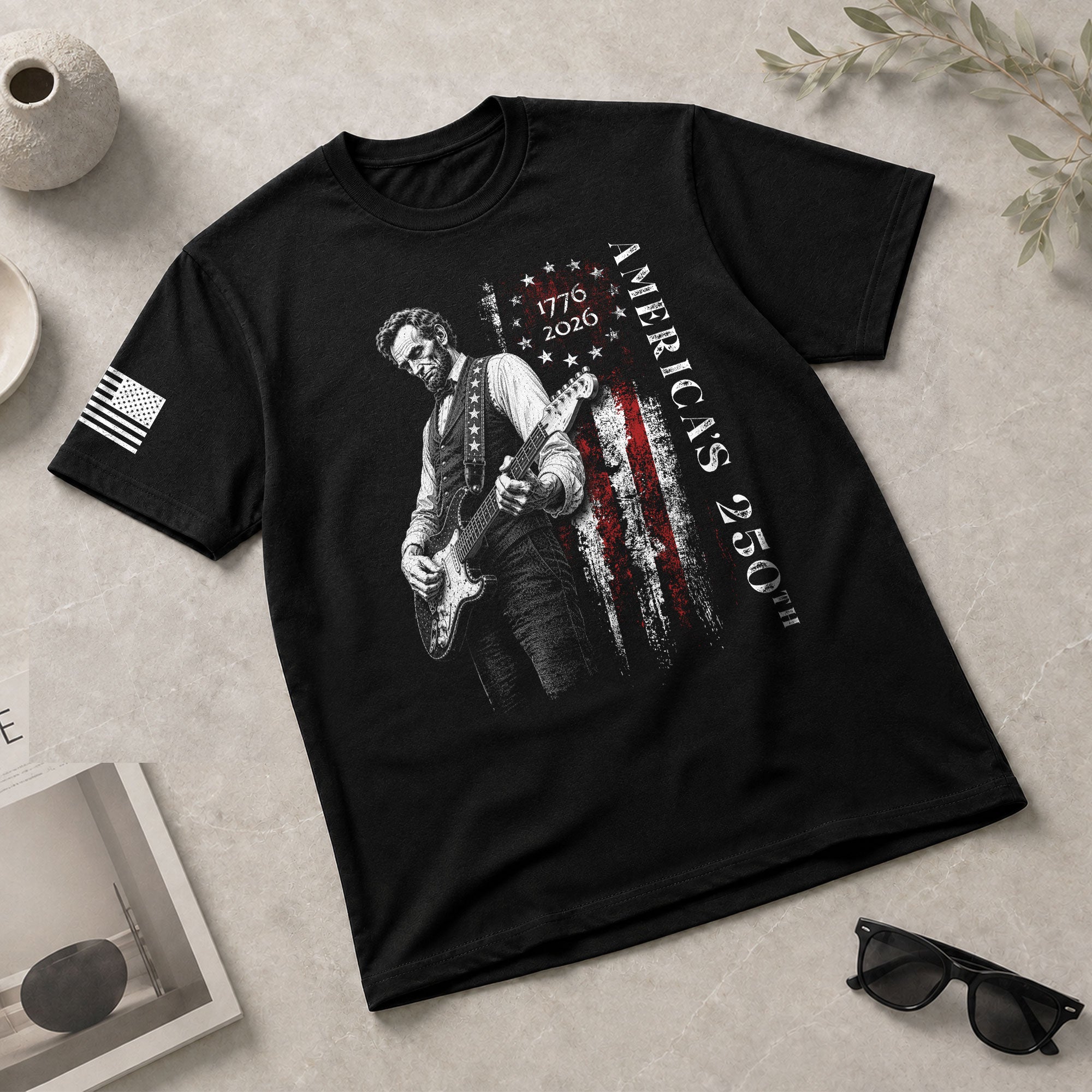 Betsy Ross Flag Abraham Lincoln Guitar Shirt Vintage 1776 2026 Patriotic USA T-Shirt - Rust Field Wear