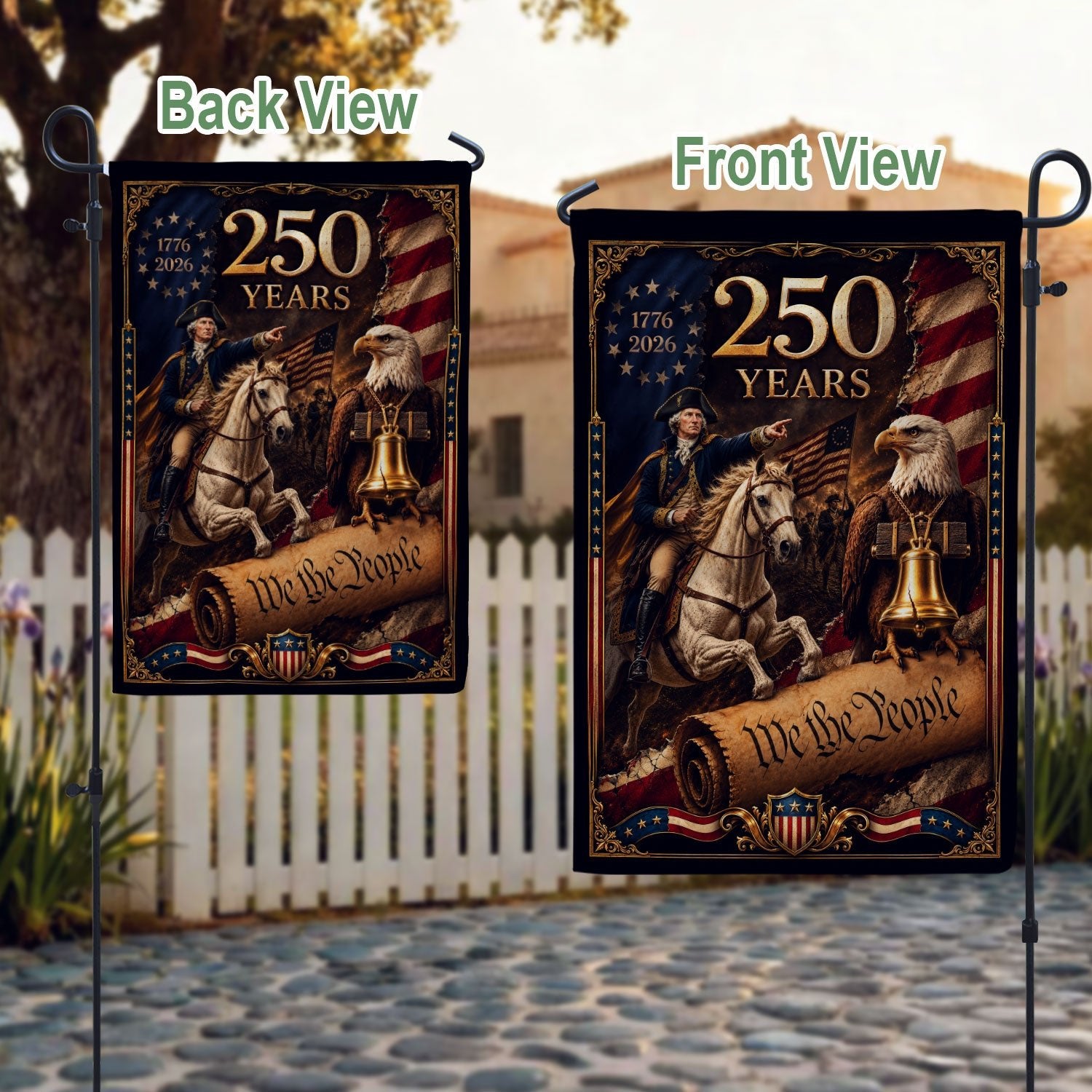 USA 250th Anniversary Garden Flag 1776-2026 George Washington Bald Eagle Patriotic Decor - Rust Field Wear