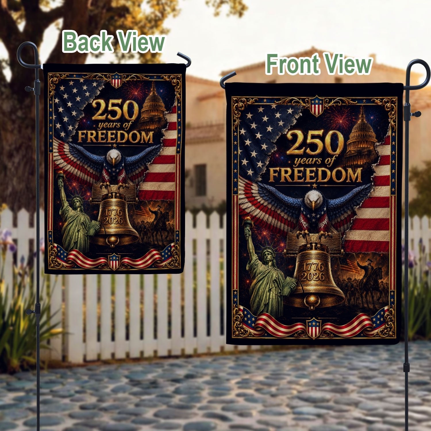 250 Years of Freedom Garden Flag 1776-2026 Patriotic Bald Eagle Liberty Bell US Decor - Rust Field Wear