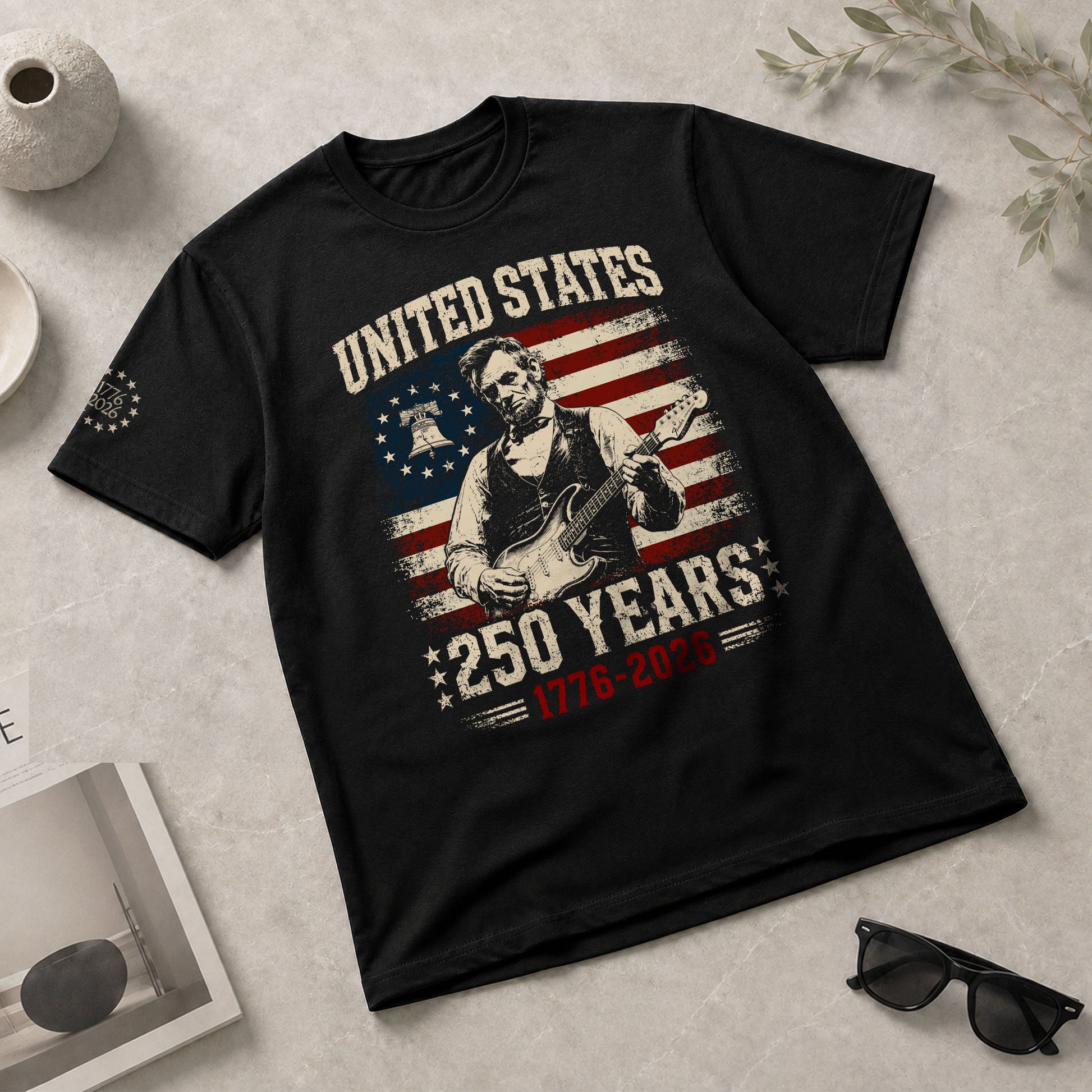 Liberty Bell Abraham Lincoln Guitar Shirt Vintage 1776 2026 US Flag Patriotic Men Tee - Rust Field Wear