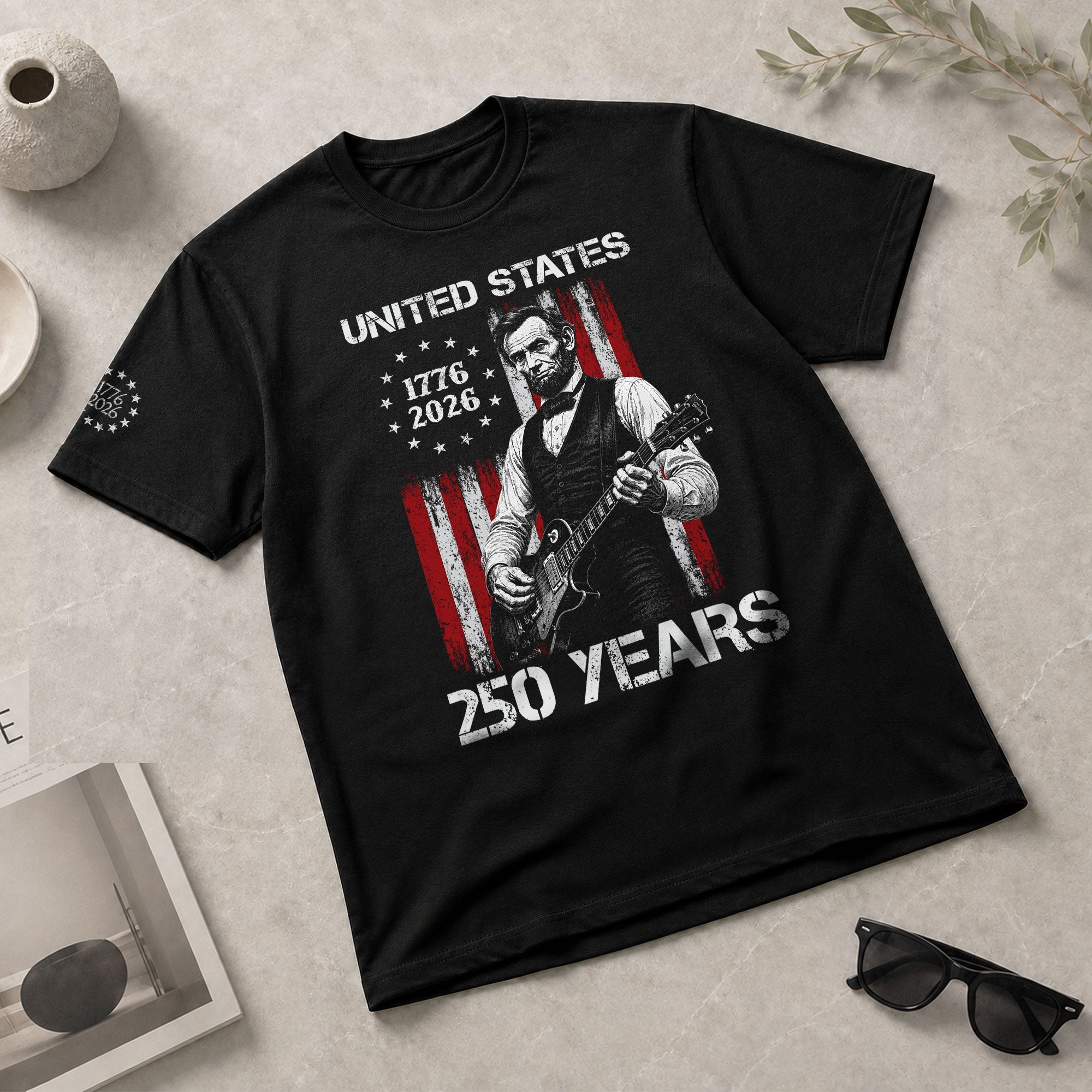 Betsy Ross Flag Lincoln Guitar Shirt Vintage 1776 2026 Patriotic US Flag 250 Years Tee - Rust Field Wear