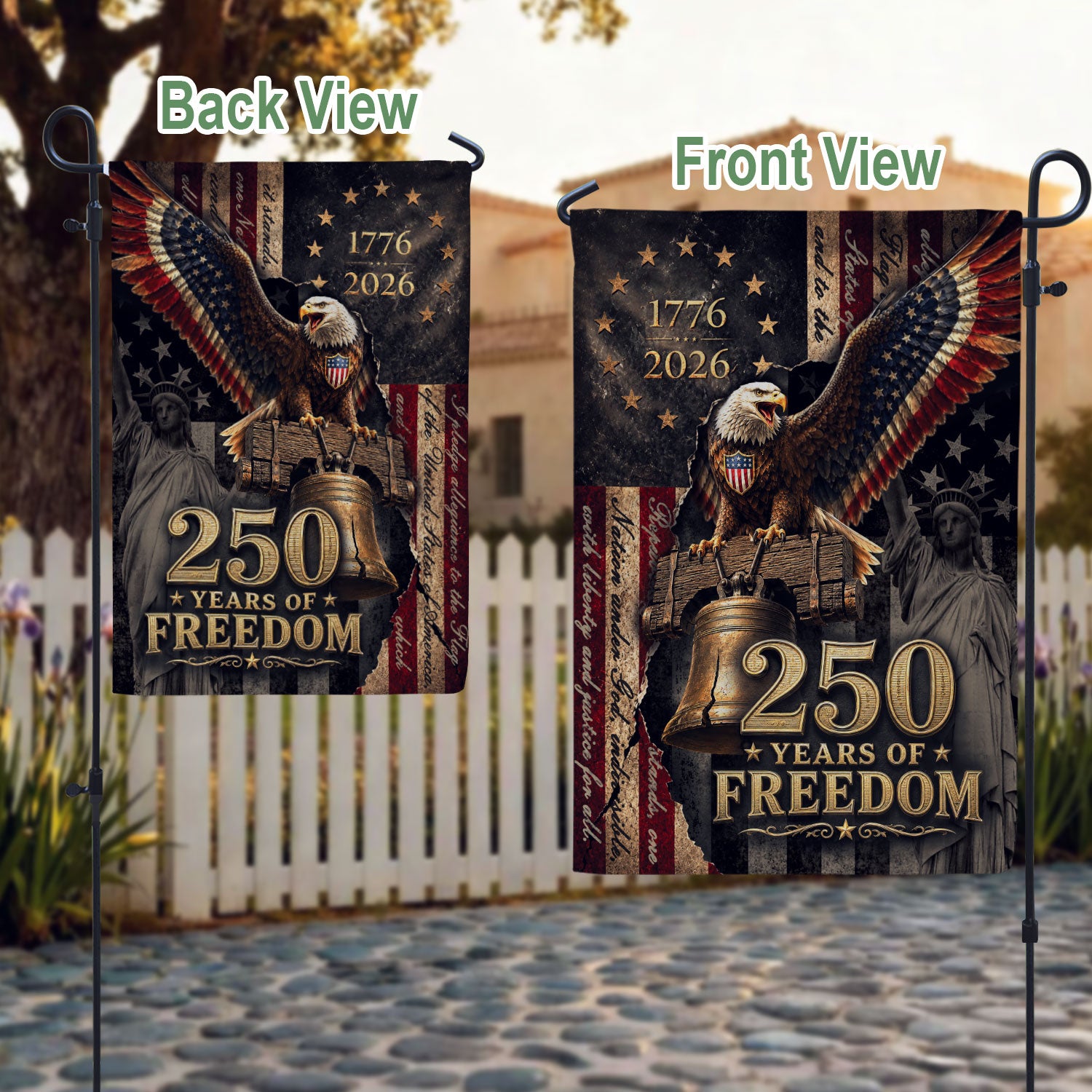 250 Years of Freedom 1776-2026 Garden Flag American Statue of Liberty Eagle Banner