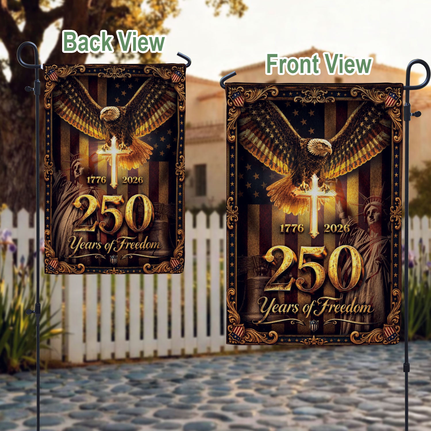 Garden Flag 1776-2026 Christian Cross Eagle Statue of Liberty 250 Years House Banner