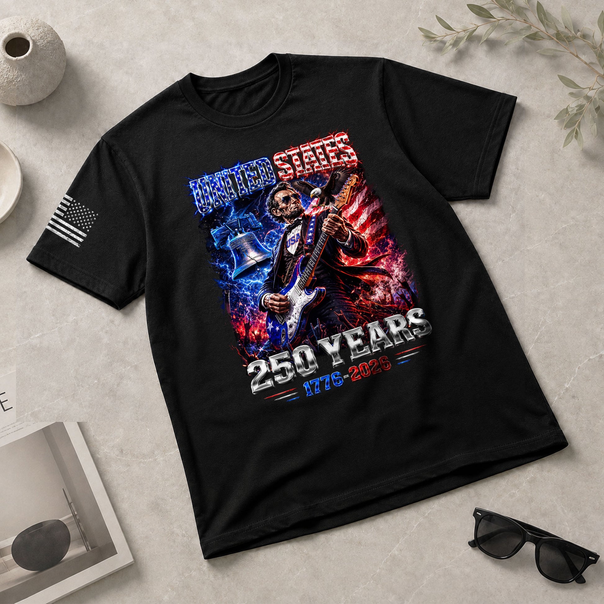 Abraham Lincoln Rock Guitar Shirt Liberty Bell Patriotic 1776 2026 Tee - Rust Field Wear