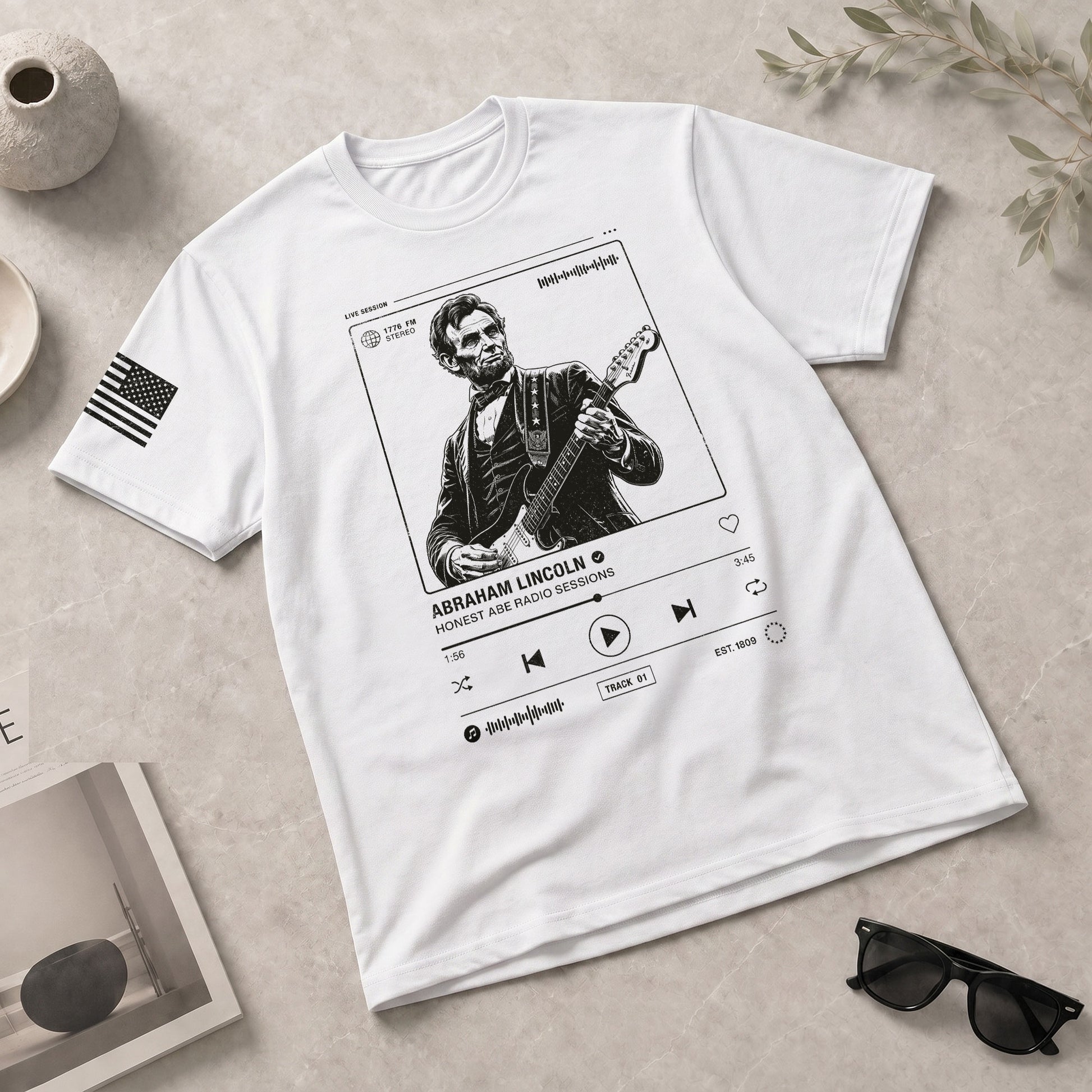 Abraham Lincoln Guitar Shirt Music Player Graphic Tee Patriotic Sketch Shirt - Rust Field Wear