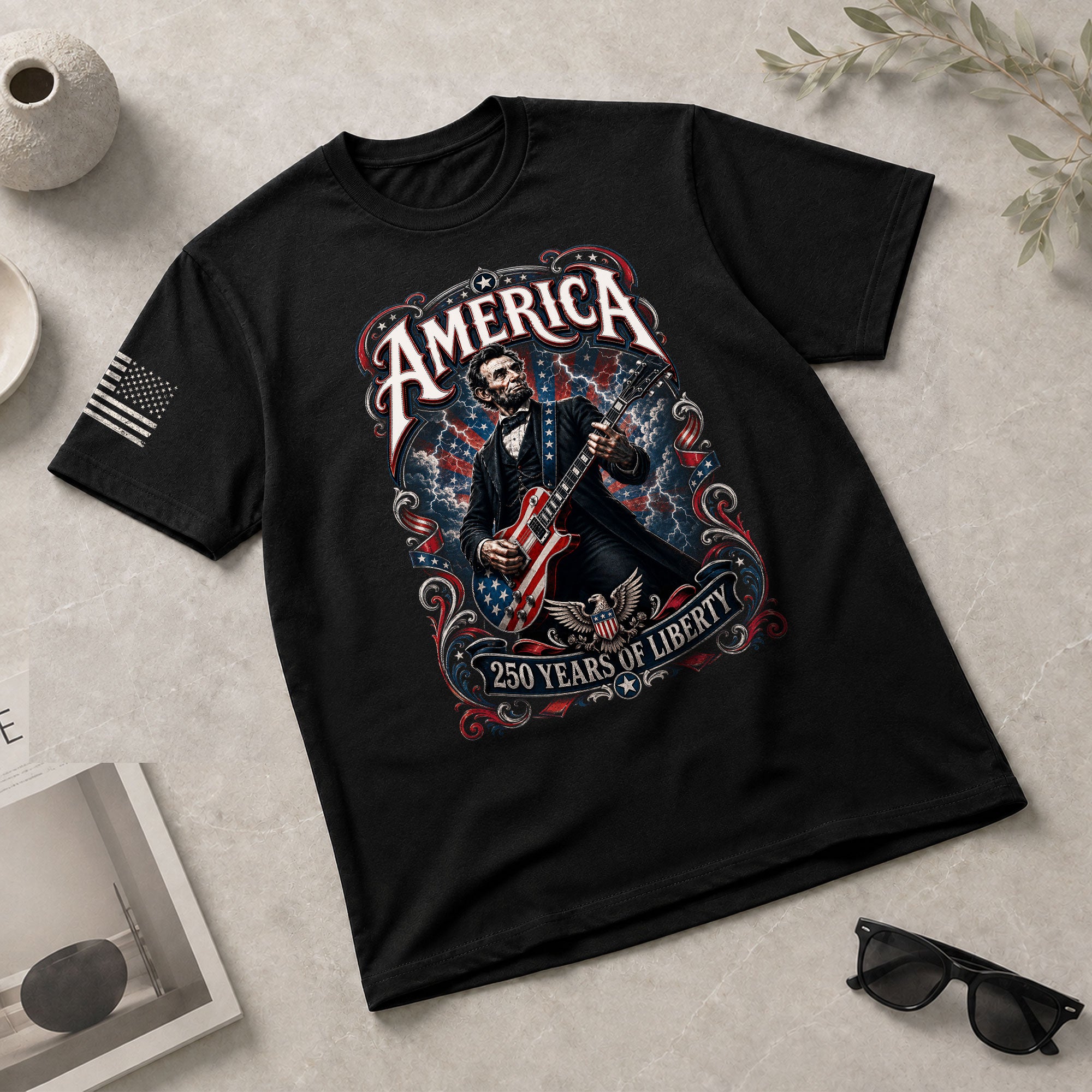 America 250 Years of Liberty Shirt Patriotic Guitar USA Vintage Freedom Tee - Rust Field Wear