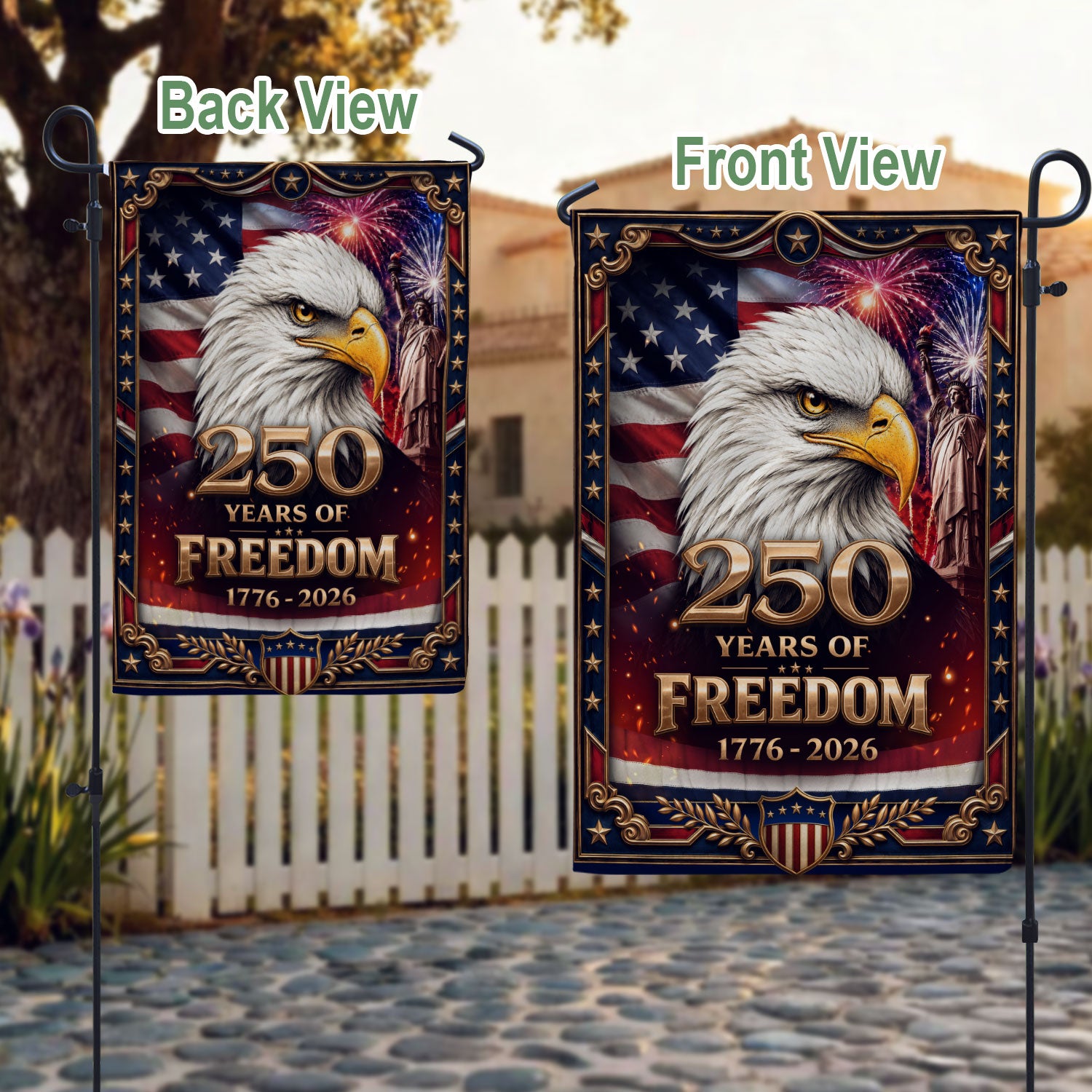 Patriotic House Flag 1776-2026 Bald Eagle Freedom USA Banner Decor