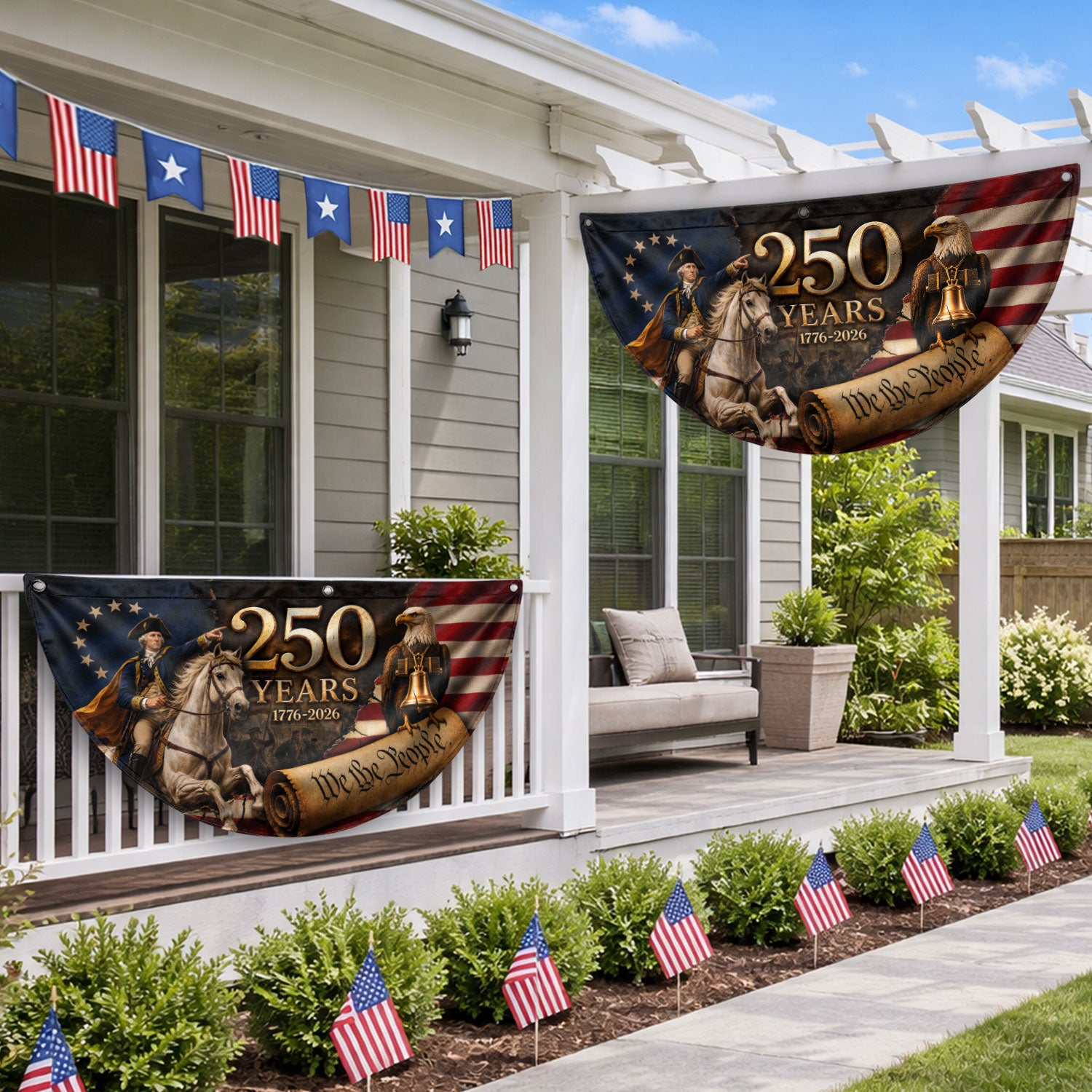 250th Anniversary US Fence Flag 1776-2026 Patriotic George Washington Outdoor Banner