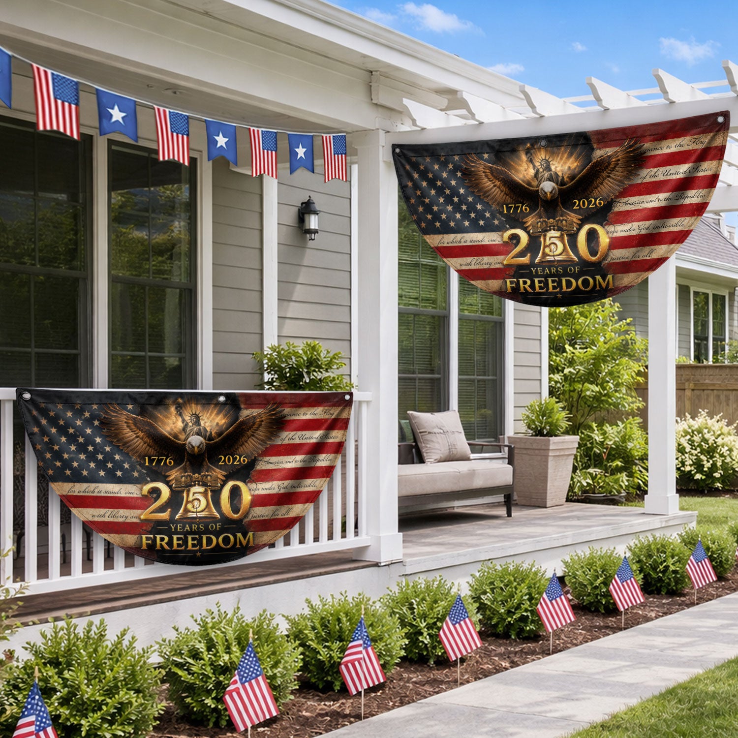 250th Anniversary US Fence Flag 1776-2026 Patriotic Statue of Liberty Outdoor Banner