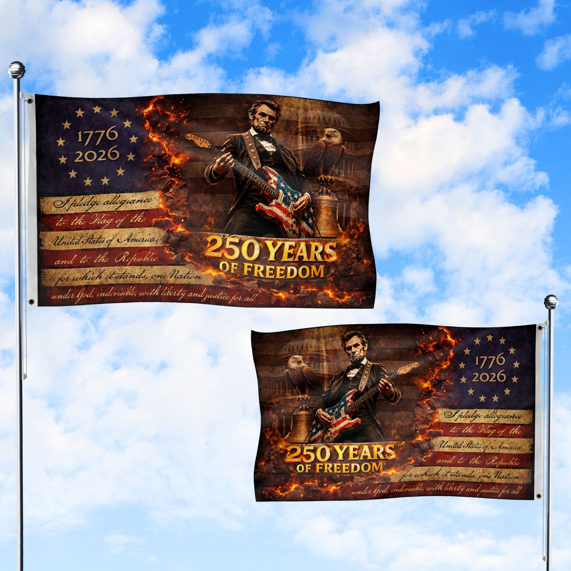 250 Years of Freedom 1776-2026 Abraham Lincoln Bald Eagle We The People Patriotic Flag