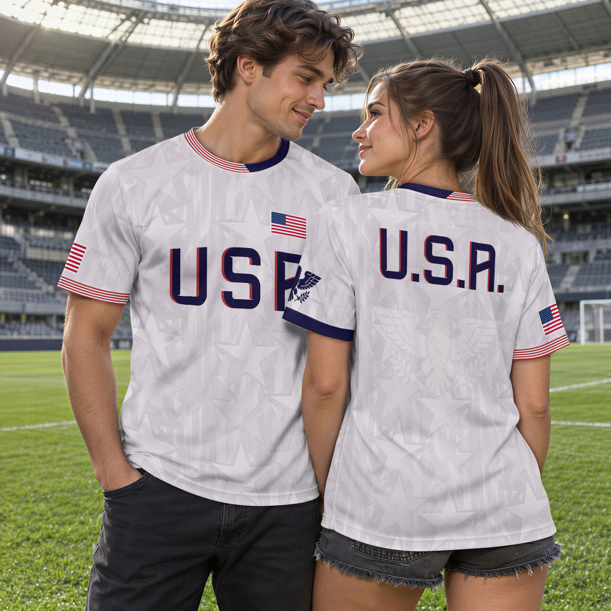 White USA Soccer Jersey Men Patriotic United States Football Shirt Team Sportswear Gift - Rust Field Wear