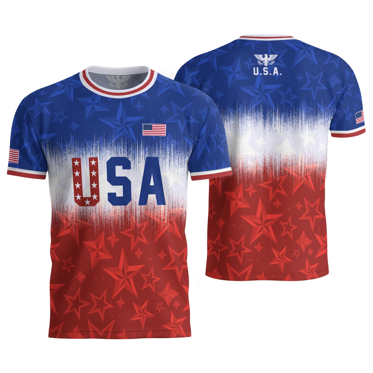 Navy Orange USA Soccer Jersey Patriotic Stars Stripes American Football Shirt Fan Apparel Tee