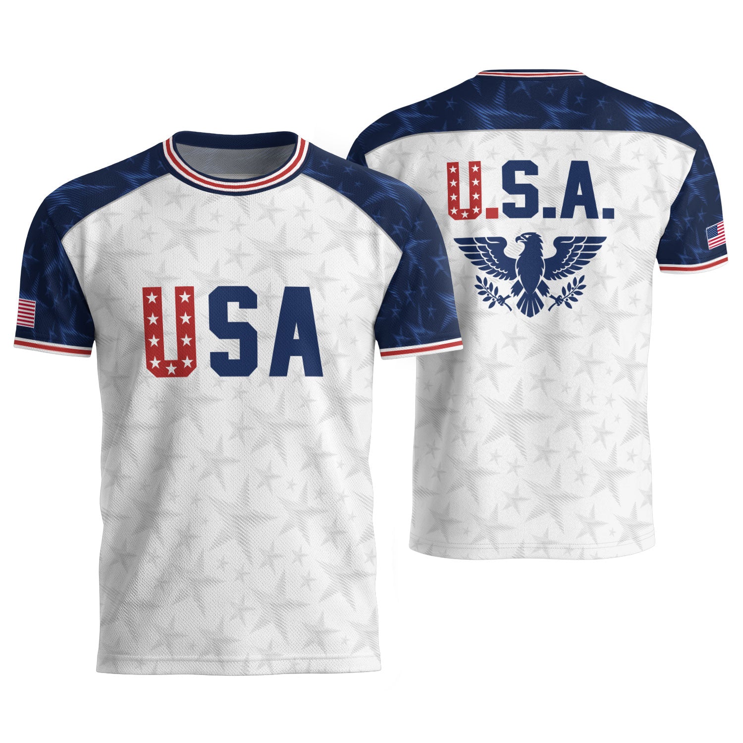 White USA Soccer Jersey Raglan American Flag Shirt Patriotic Eagle Crest Soccer Fan Tee