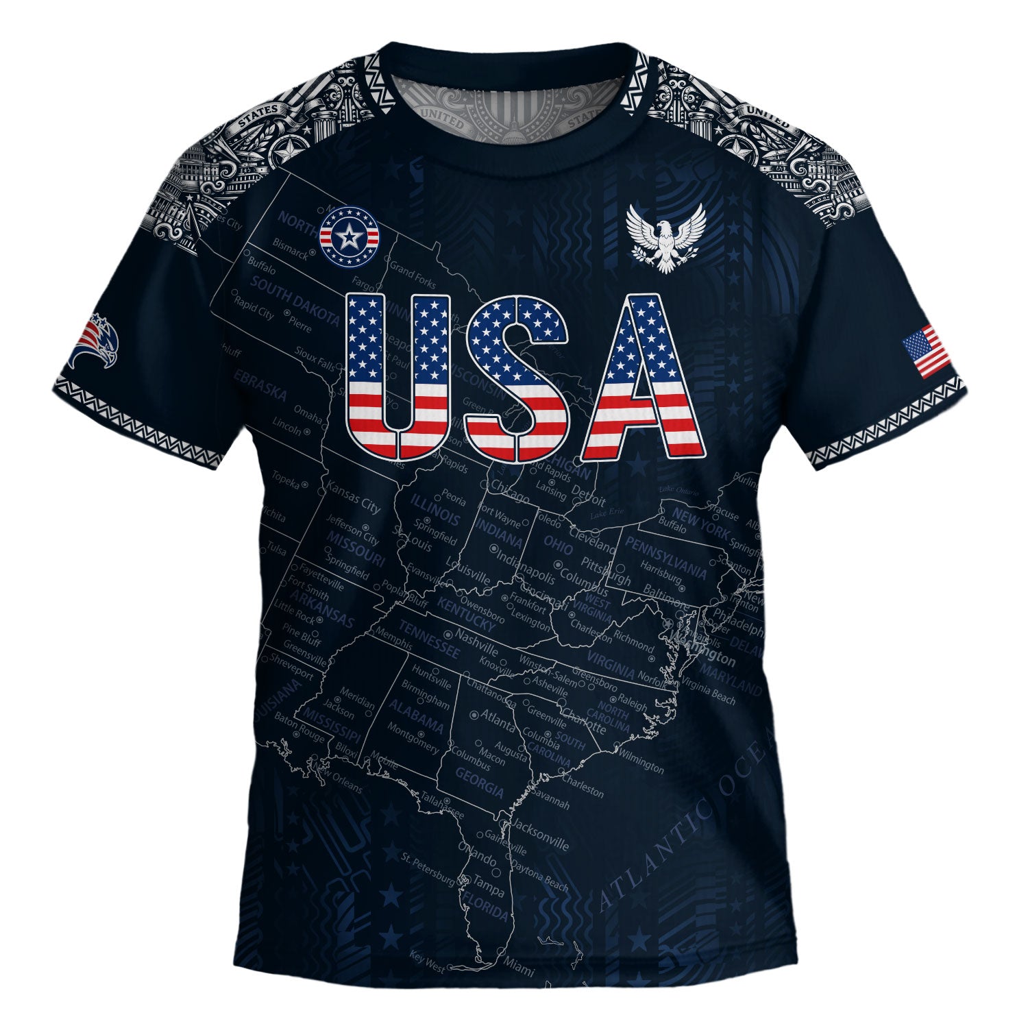 USA Kids Soccer Jersey Set Navy Blue Flag Graphic Youth Football Kit