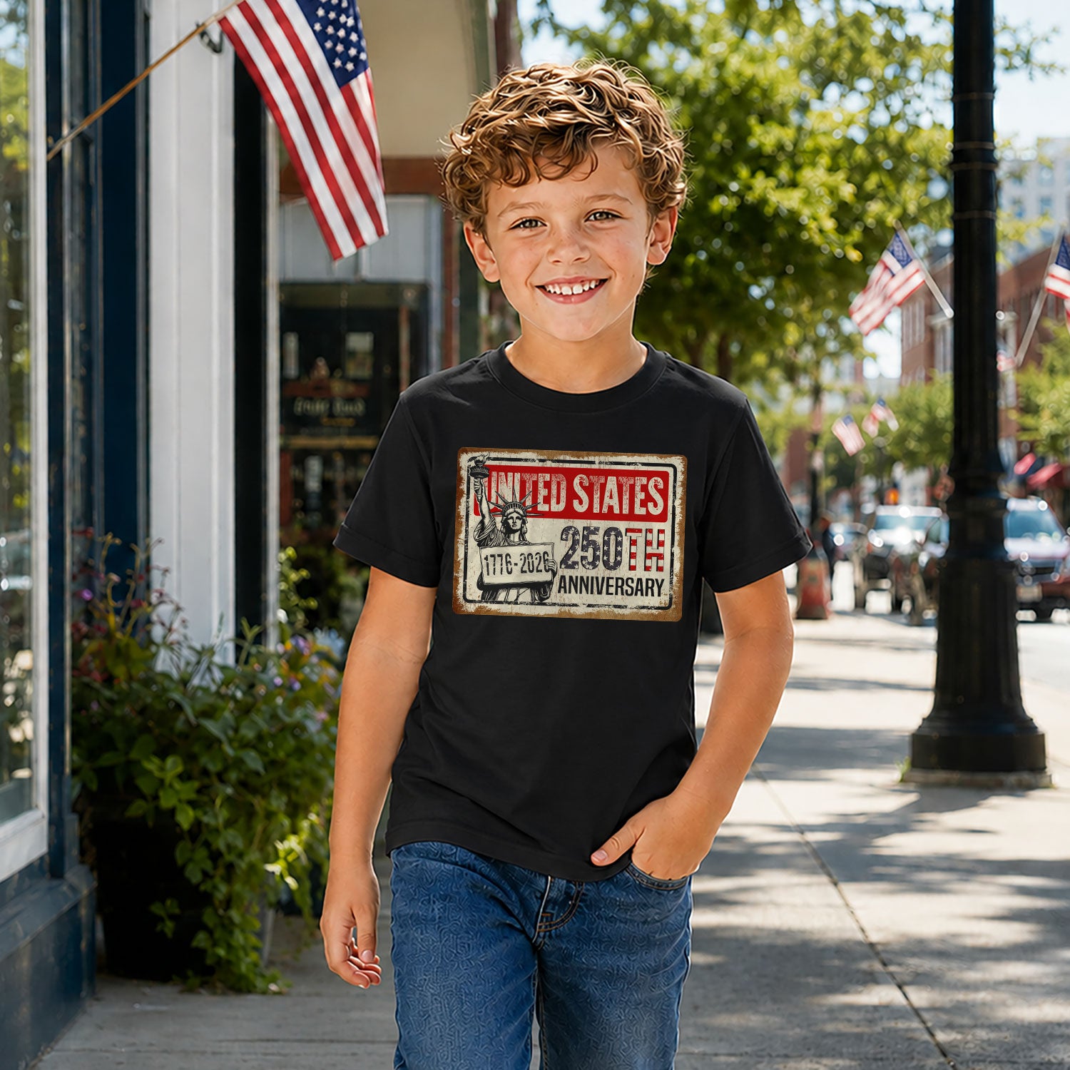 Kids United States 250th Anniversary T-Shirt 1776–2026 Patriotic Freedom Youth Tee