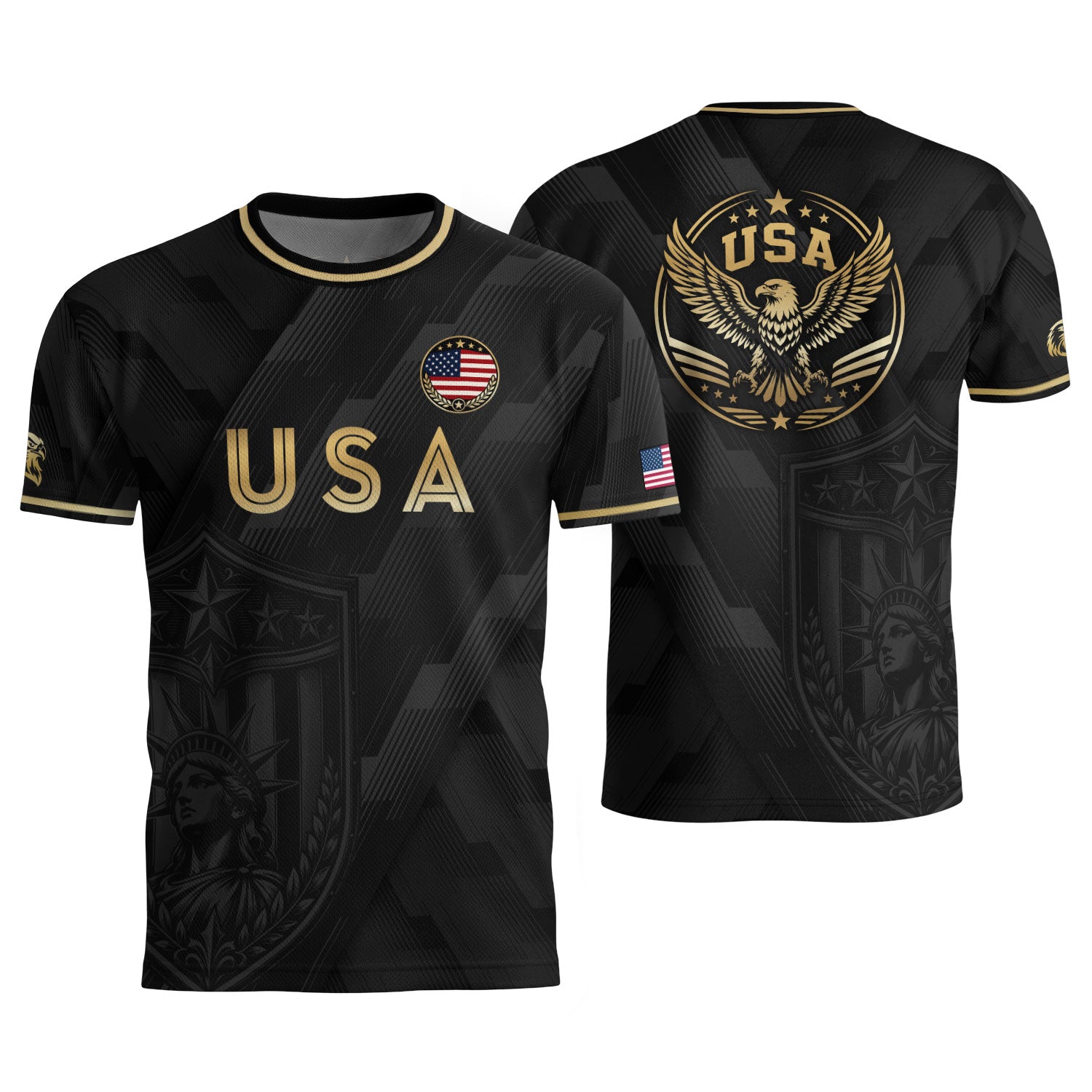 Black Adult Soccer Jersey Gold Style Iconic USA Eagle Graphic Team Training Shirt