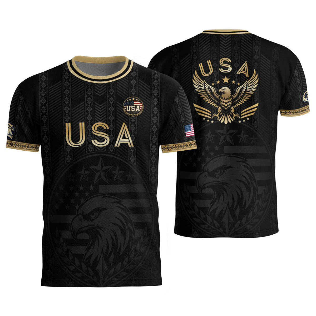 Elite Black Adult Soccer Jersey Edition Eagle Emblem Patriotic Athletic Sport Top - Rust Field Wear