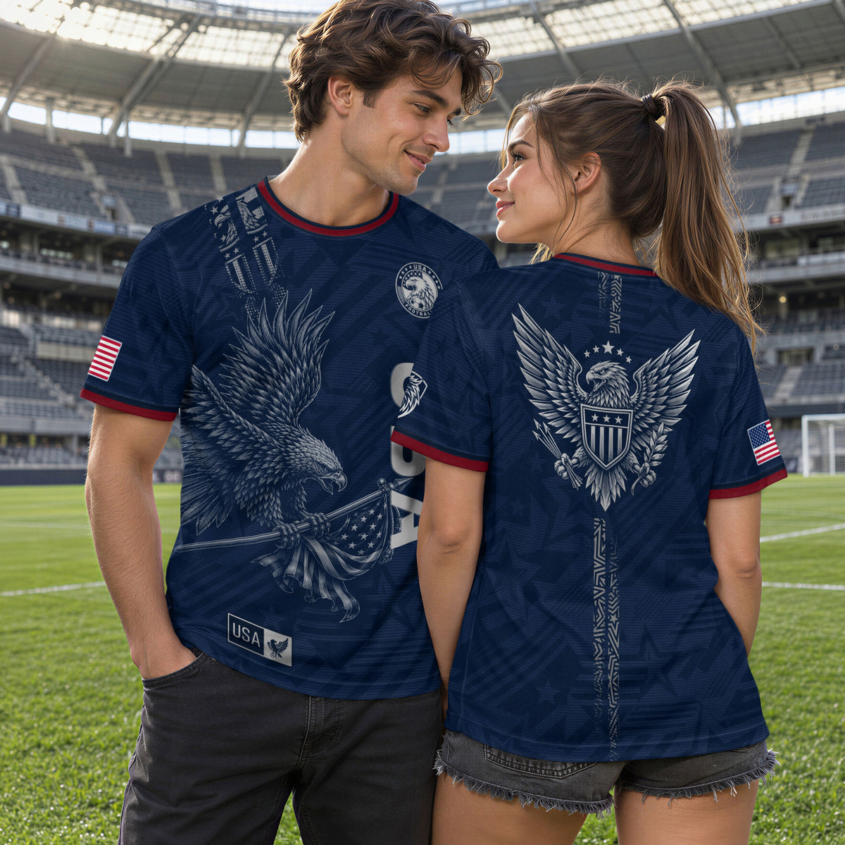 Patriotic Eagle Adult USA Soccer Jersey Navy Blue Shirt United States Football Tee - Rust Field Wear