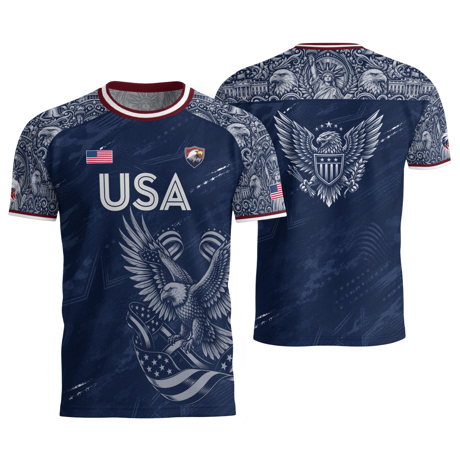 Patriotic Landmark Print USA Soccer Jersey Adult Navy United States Fan Shirt Men
