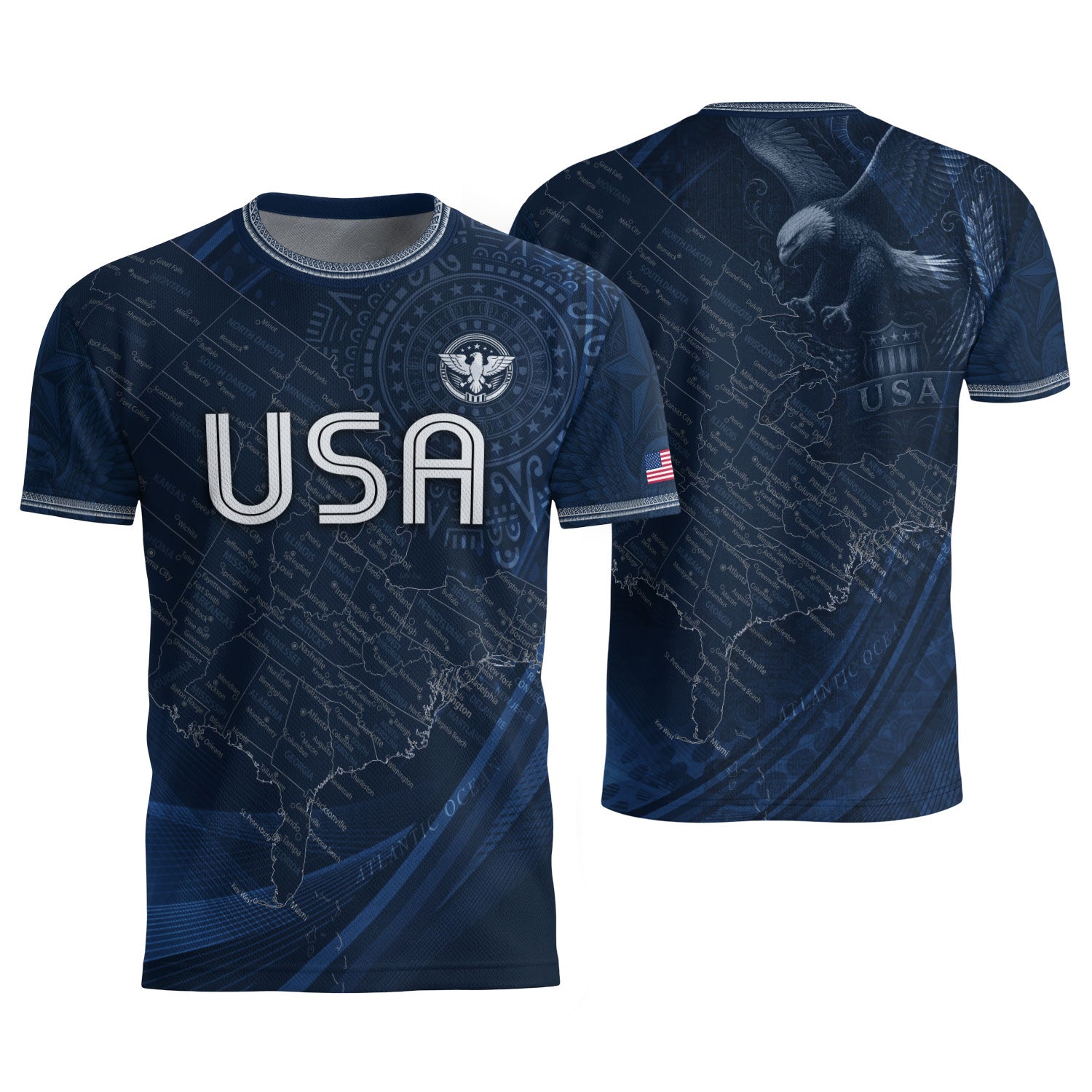 USA Soccer Jersey Vintage Navy US Map American Flag Shirt Patriotic Eagle Soccer Fan Tee
